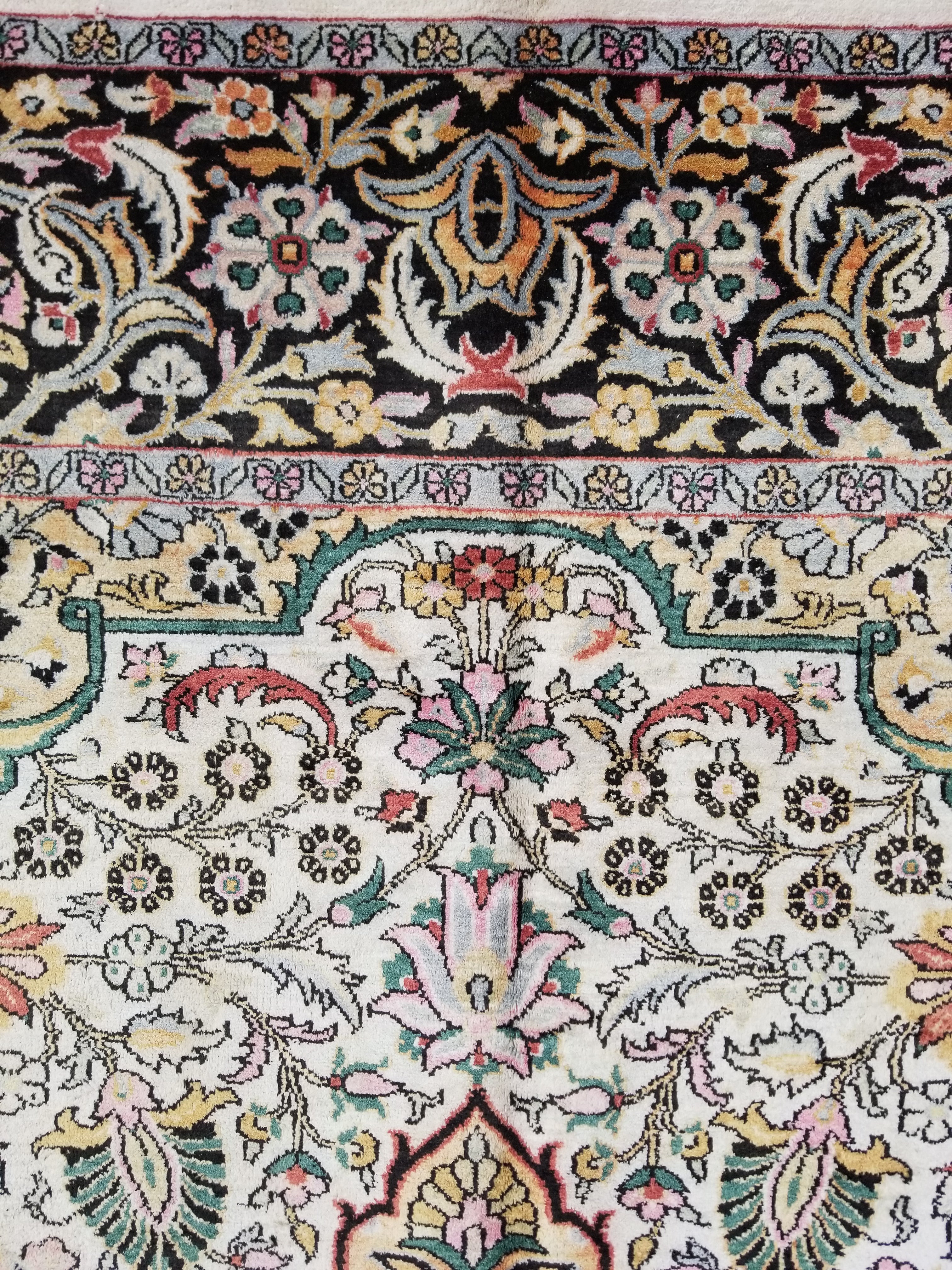 Distressed Antique Traditional Kashmiri Handmade Oriental Silk Rug 345x243cm