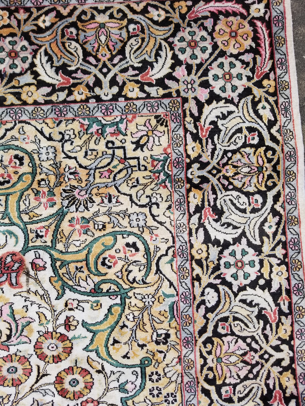 Distressed Antique Traditional Kashmiri Handmade Oriental Silk Rug 345x243cm