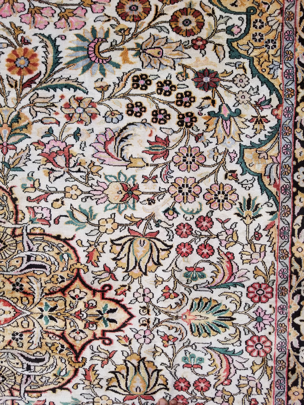 Distressed Antique Traditional Kashmiri Handmade Oriental Silk Rug 345x243cm