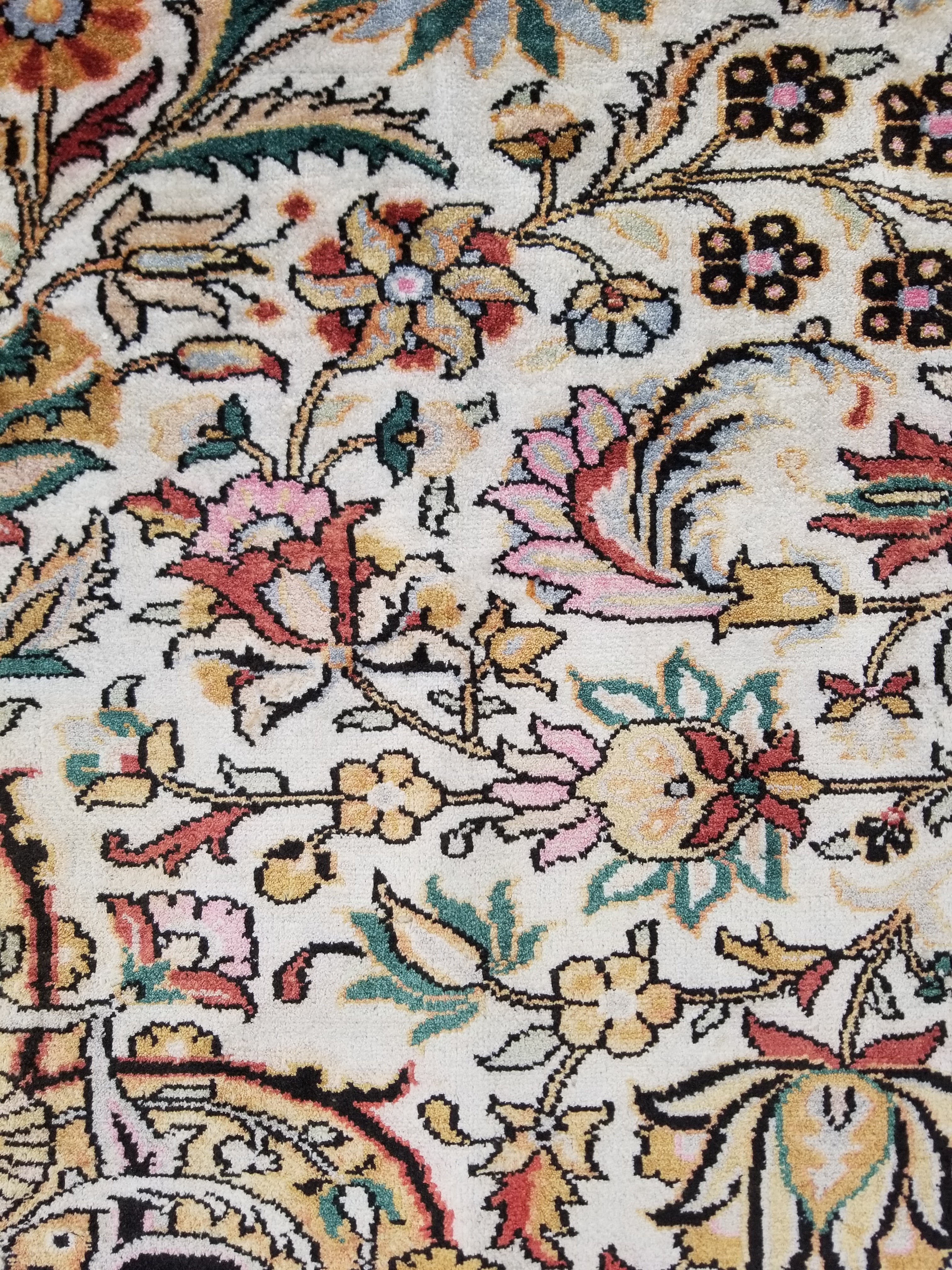 Distressed Antique Traditional Kashmiri Handmade Oriental Silk Rug 345x243cm