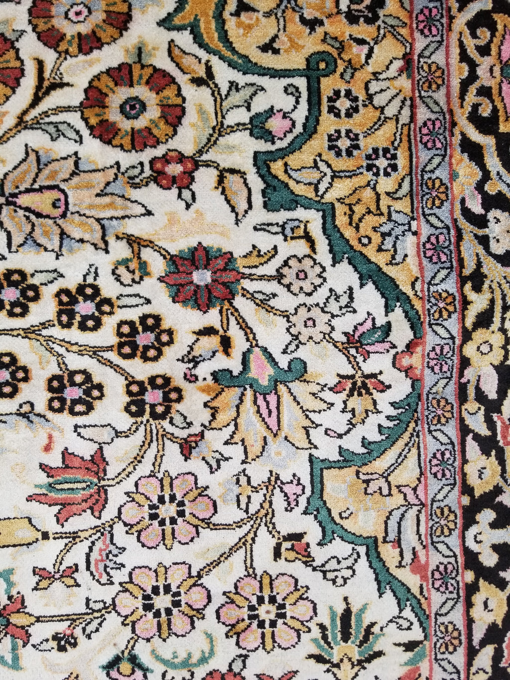 Distressed Antique Traditional Kashmiri Handmade Oriental Silk Rug 345x243cm