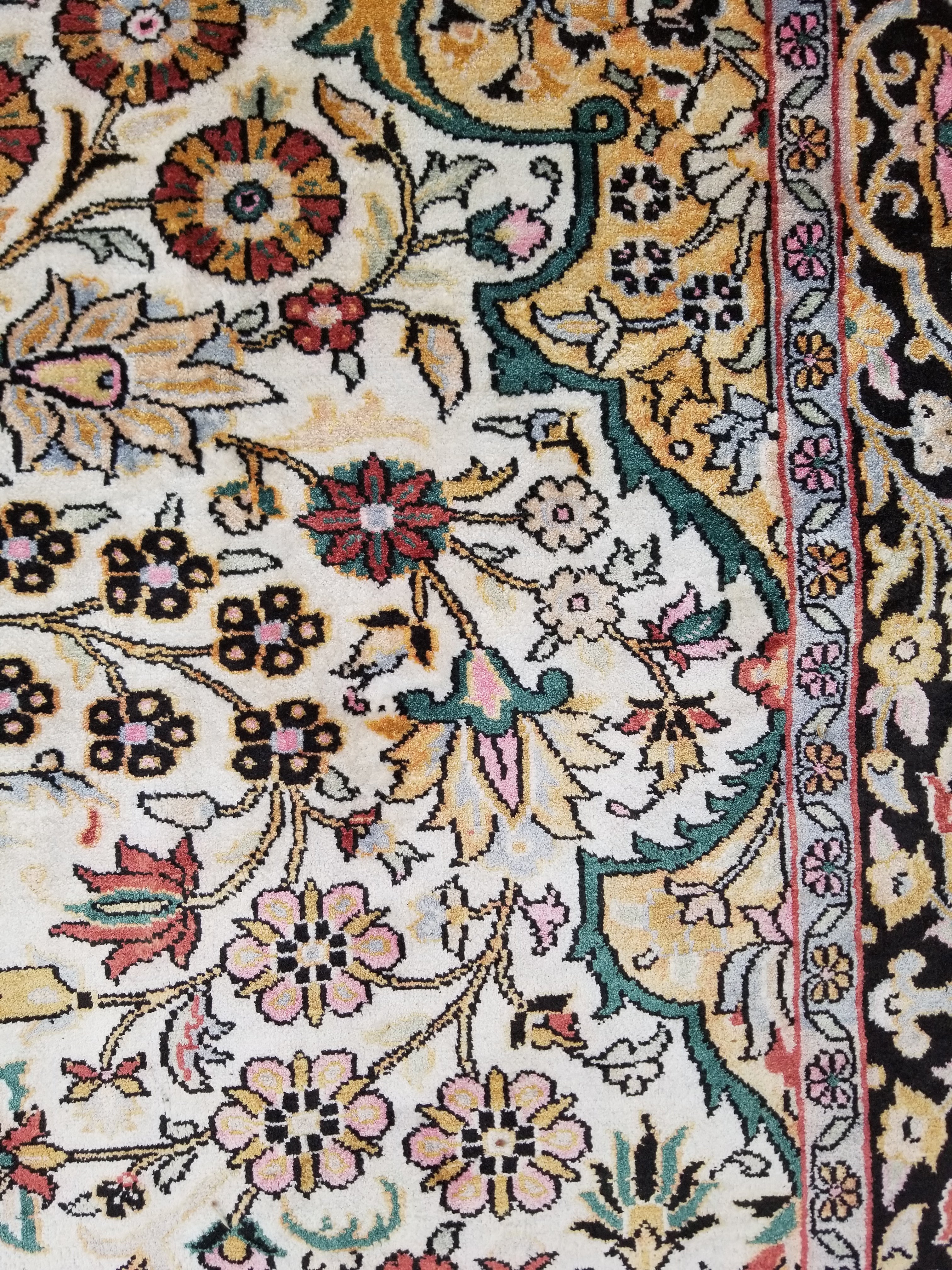 Distressed Antique Traditional Kashmiri Handmade Oriental Silk Rug 345x243cm