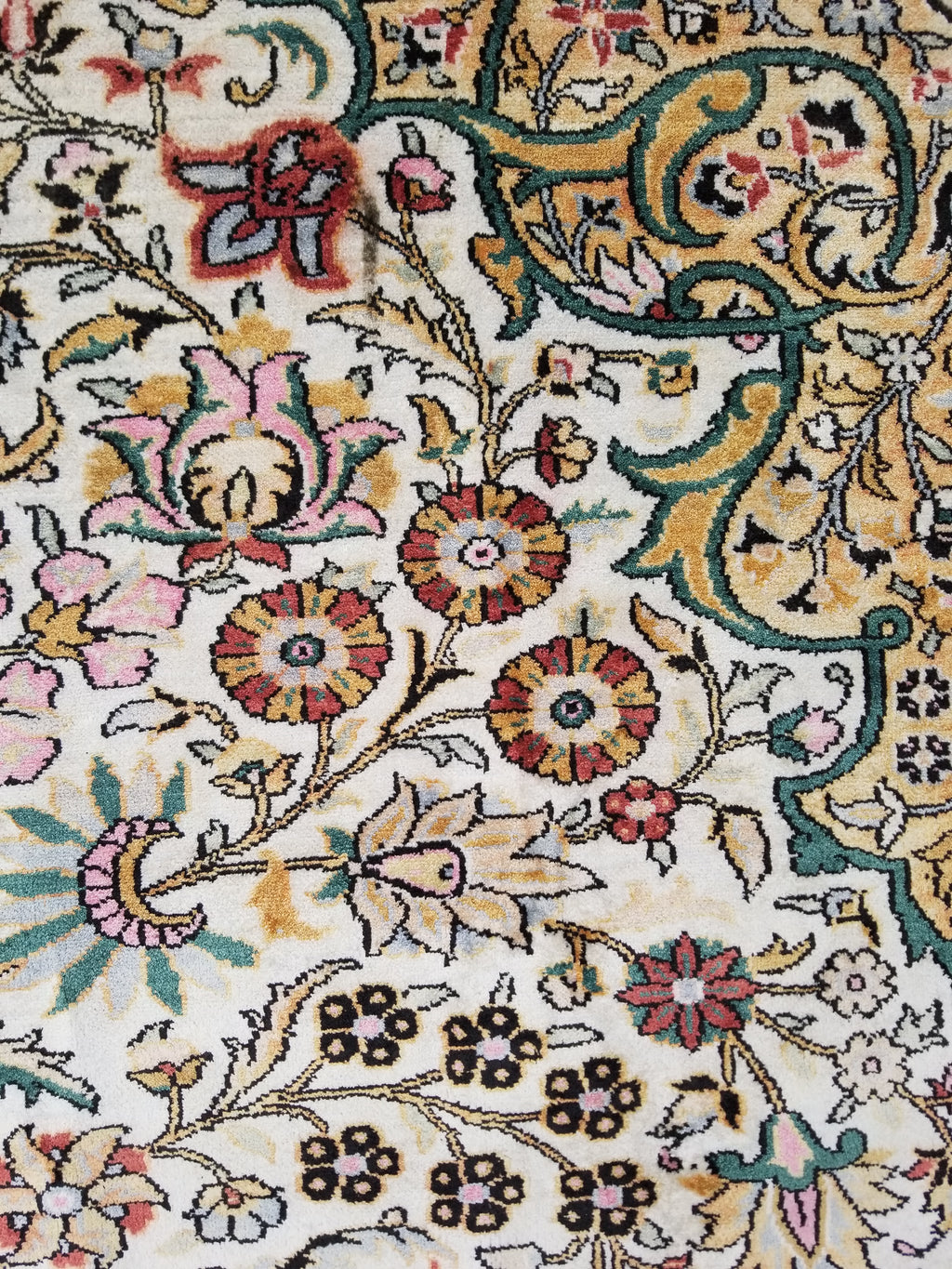 Distressed Antique Traditional Kashmiri Handmade Oriental Silk Rug 345x243cm