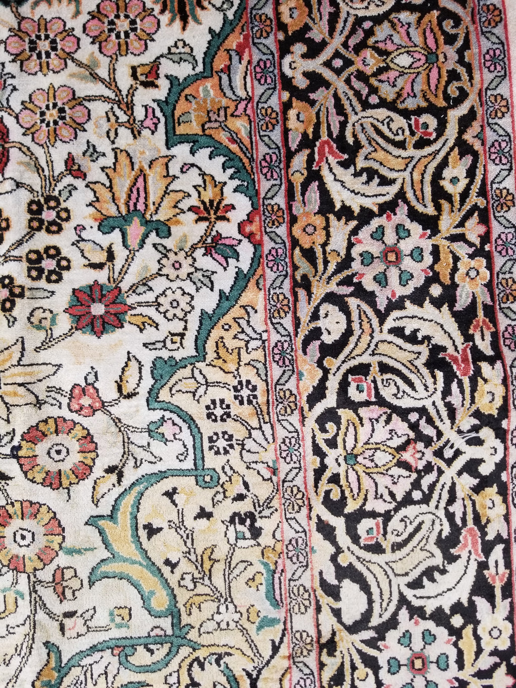 Distressed Antique Traditional Kashmiri Handmade Oriental Silk Rug 345x243cm