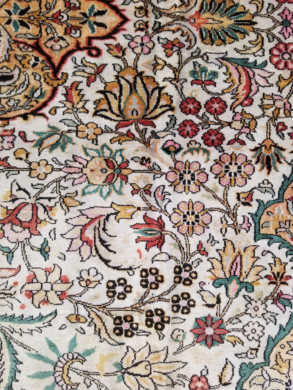 Distressed Antique Traditional Kashmiri Handmade Oriental Silk Rug 345x243cm