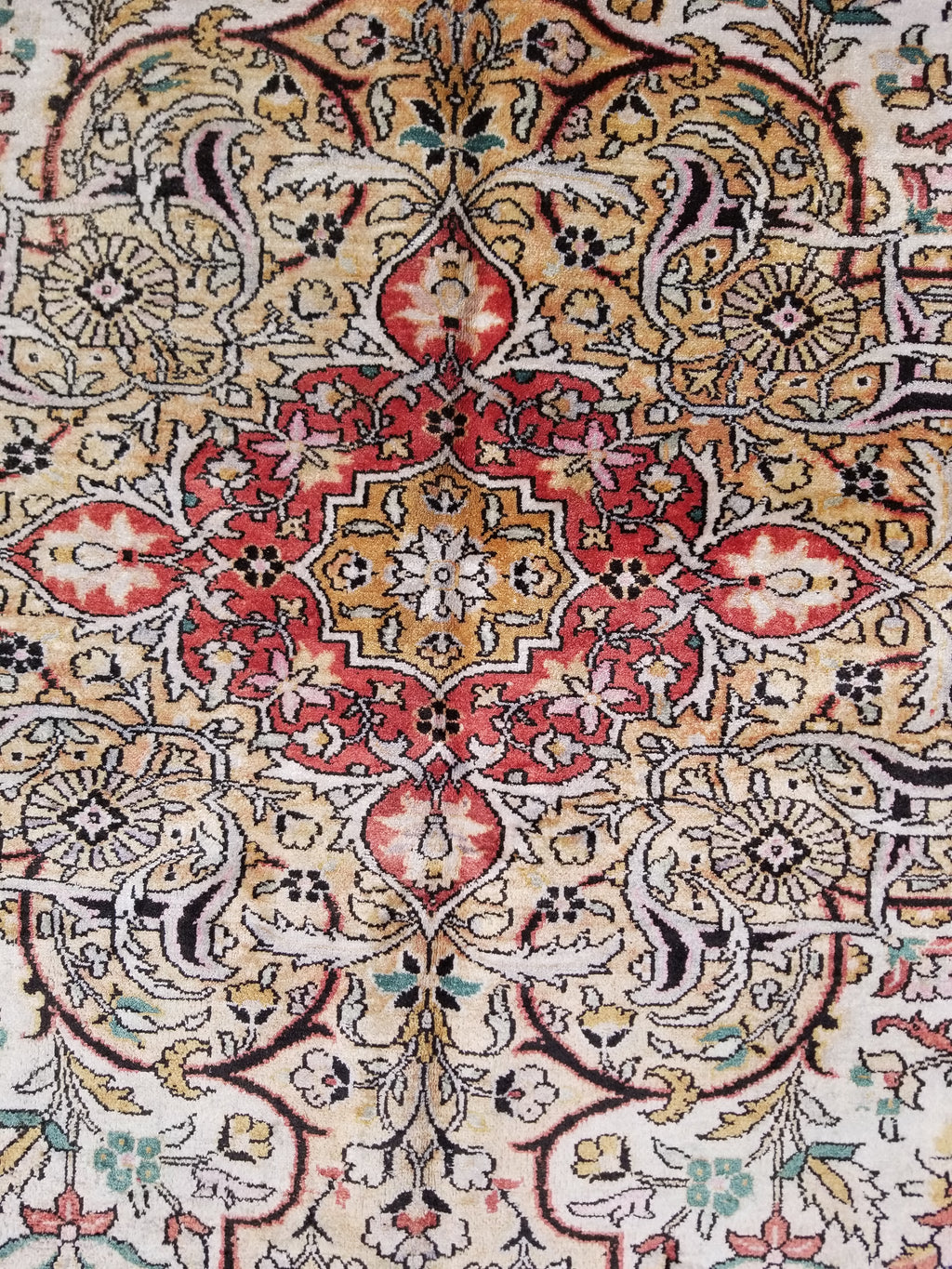 Distressed Antique Traditional Kashmiri Handmade Oriental Silk Rug 345x243cm