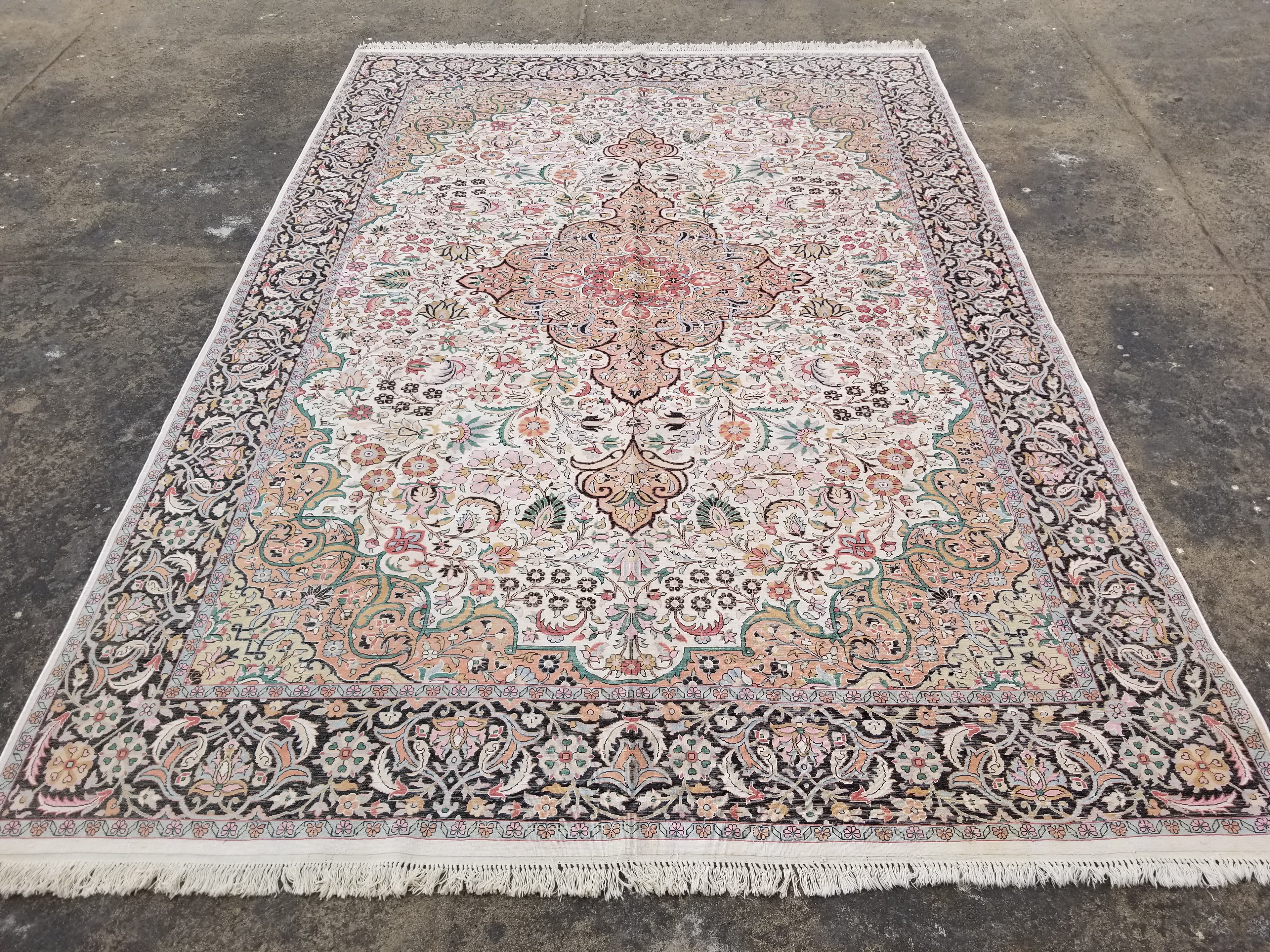 Distressed Antique Traditional Kashmiri Handmade Oriental Silk Rug 345x243cm