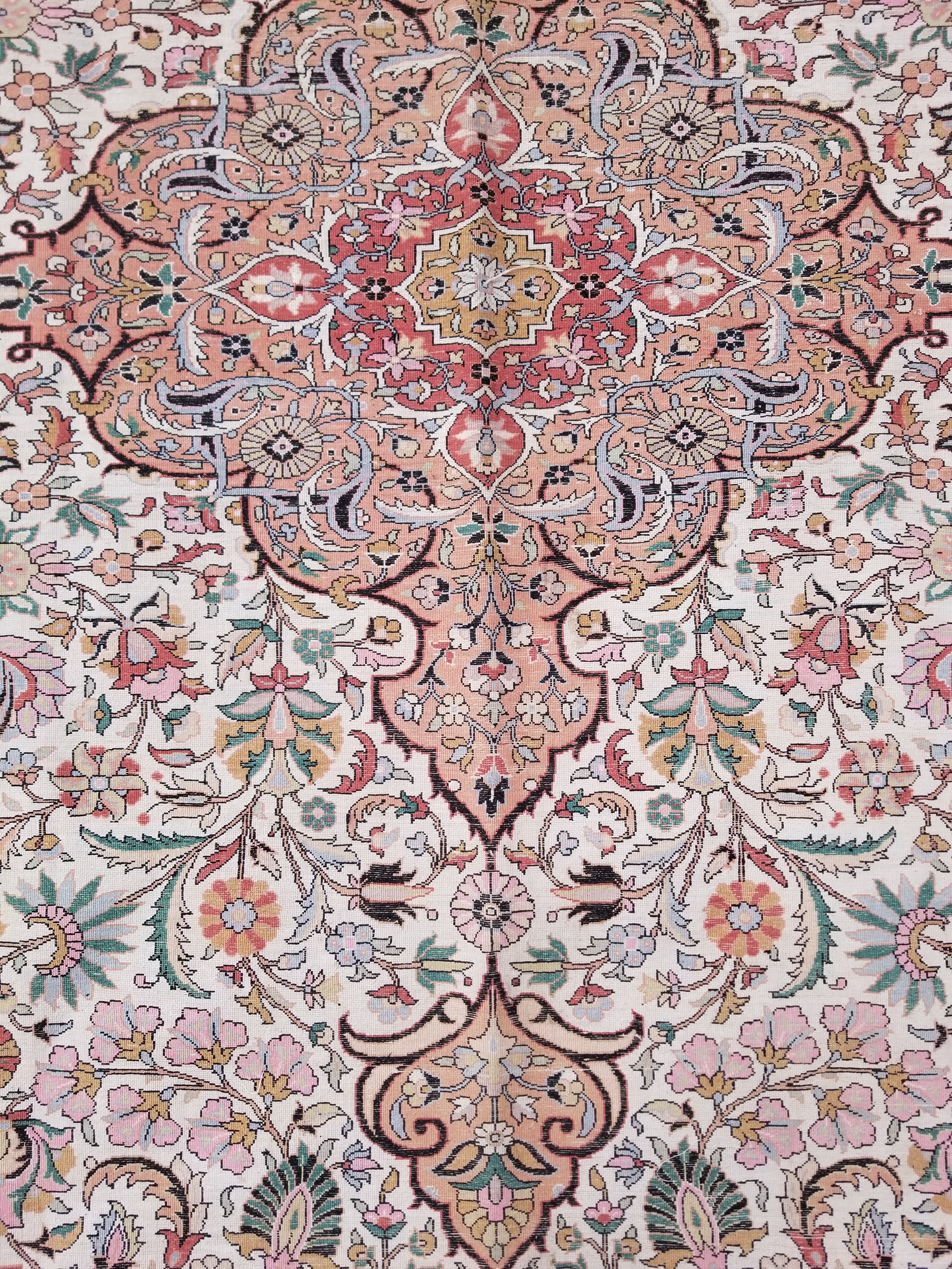 Distressed Antique Traditional Kashmiri Handmade Oriental Silk Rug 345x243cm