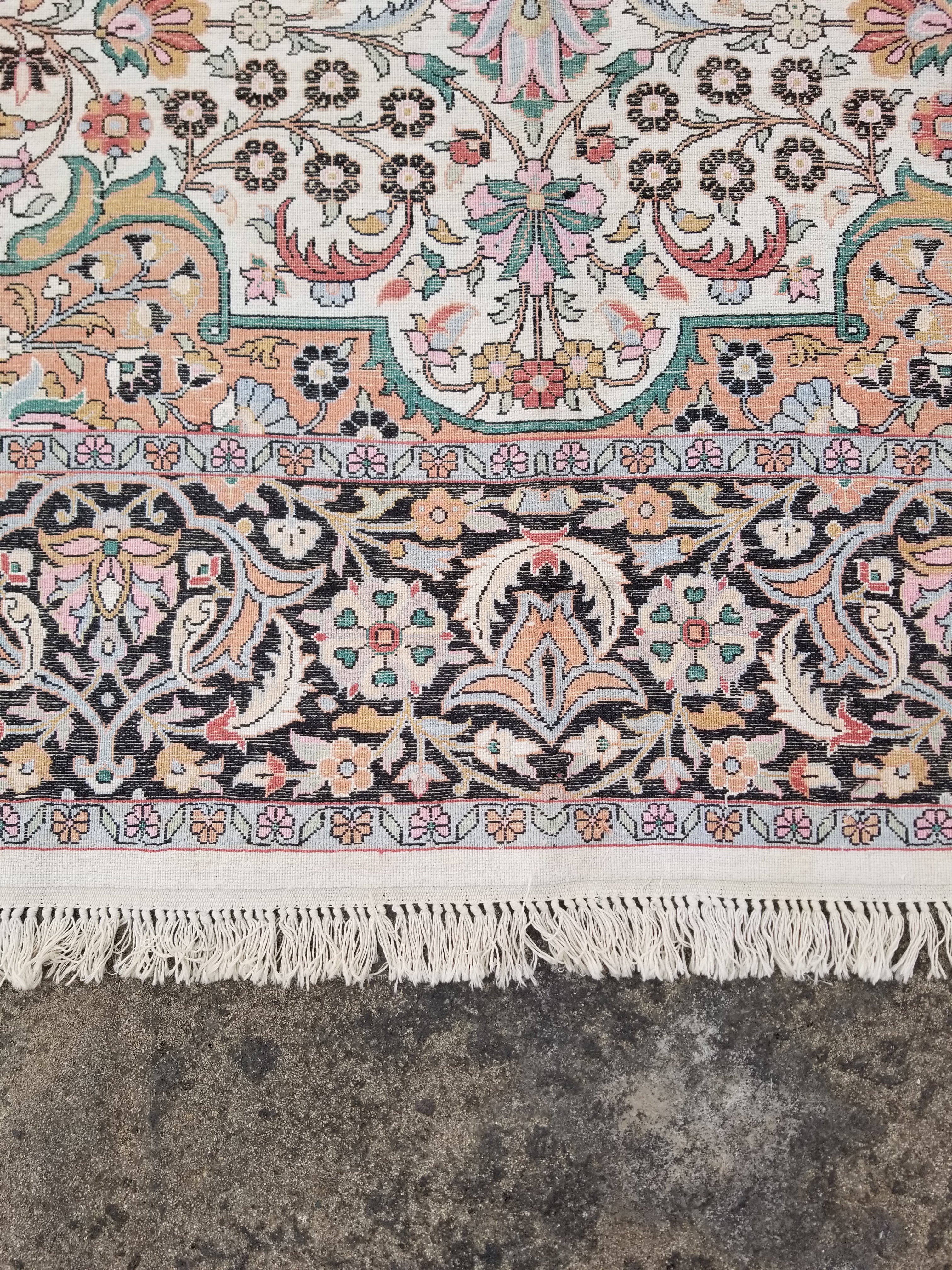 Distressed Antique Traditional Kashmiri Handmade Oriental Silk Rug 345x243cm
