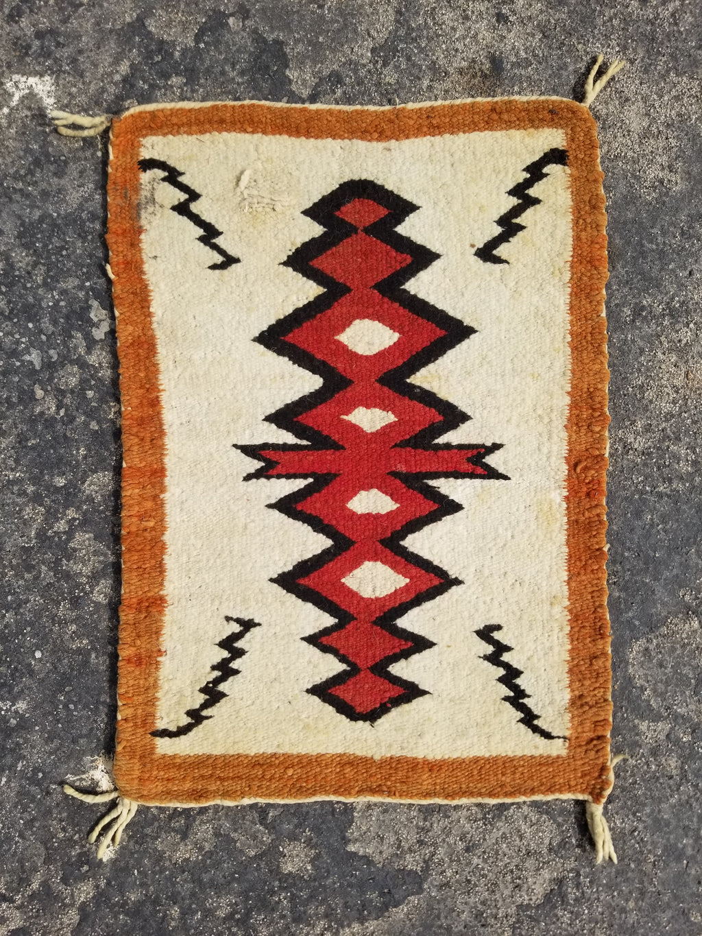 Antique Traditional Handwoven Native American Navajo Wool Rug 51x36 cm
