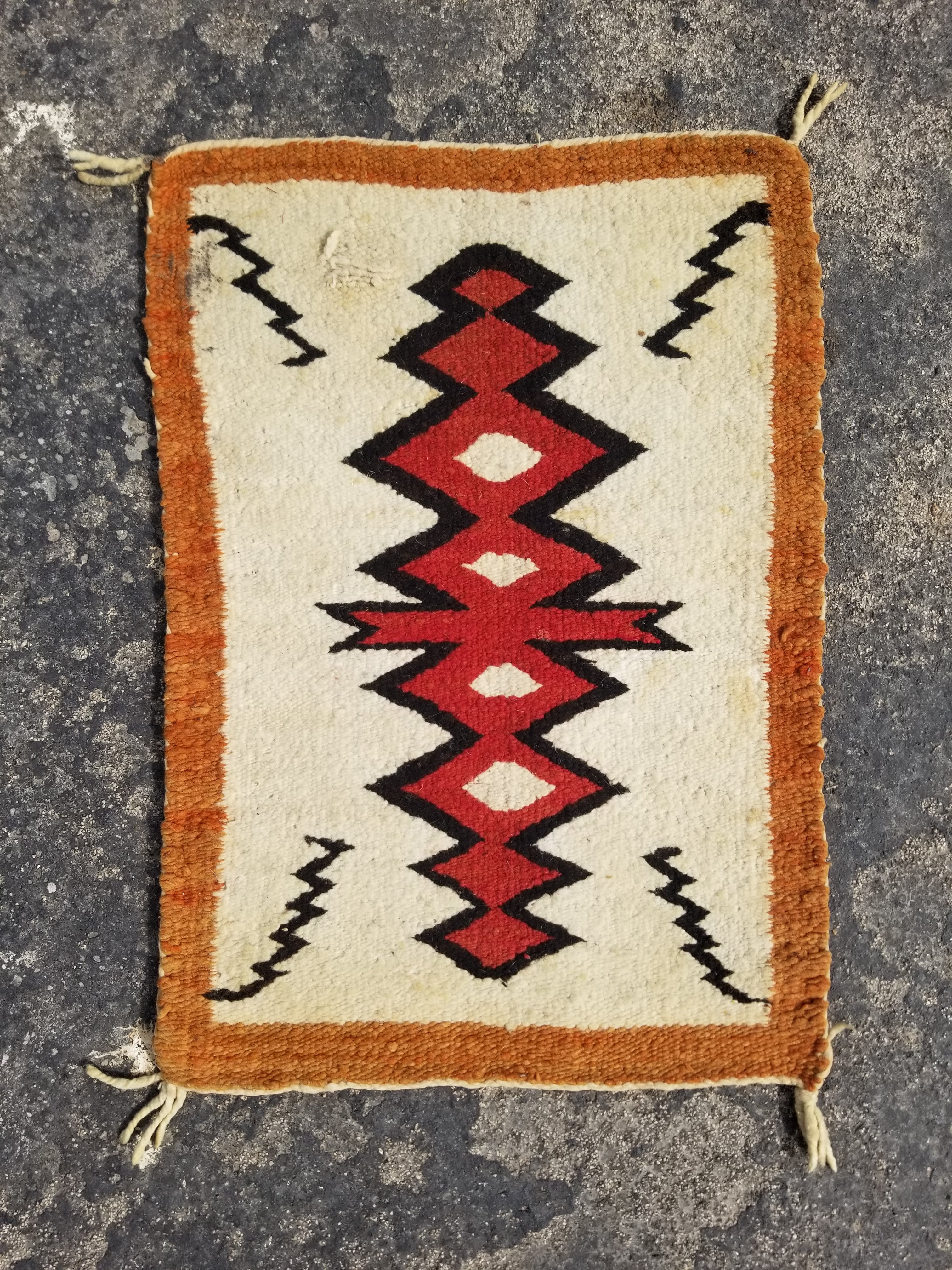 Antique Traditional Handwoven Native American Navajo Wool Rug 51x36 cm