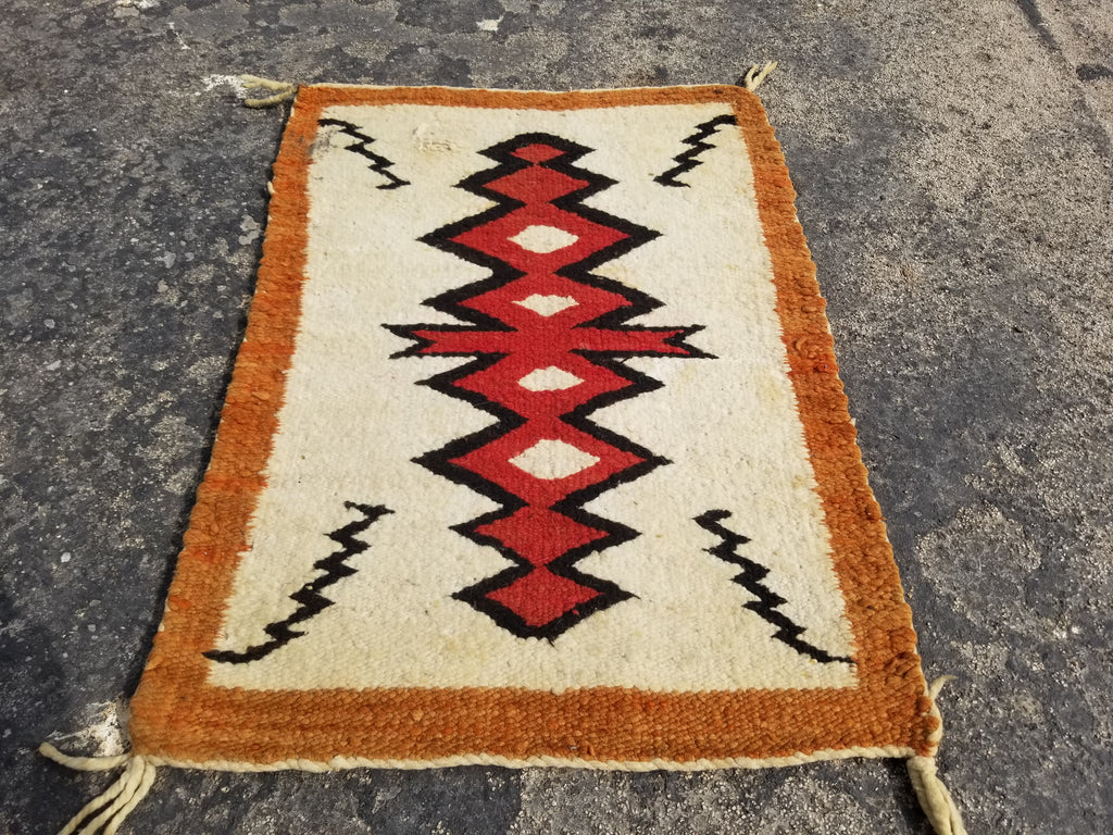 Antique Traditional Handwoven Native American Navajo Wool Rug 51x36 cm