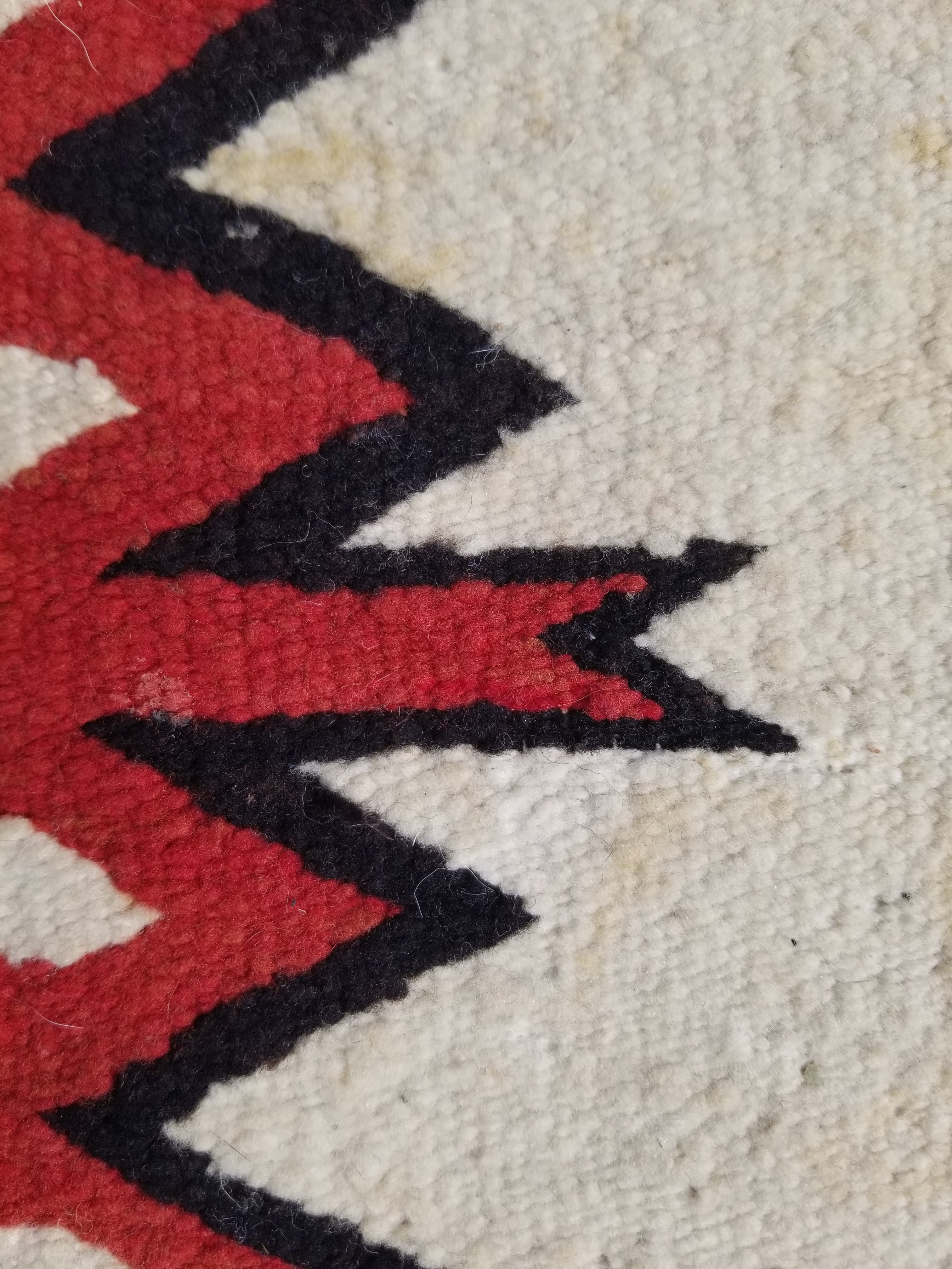 Antique Traditional Handwoven Native American Navajo Wool Rug 51x36 cm