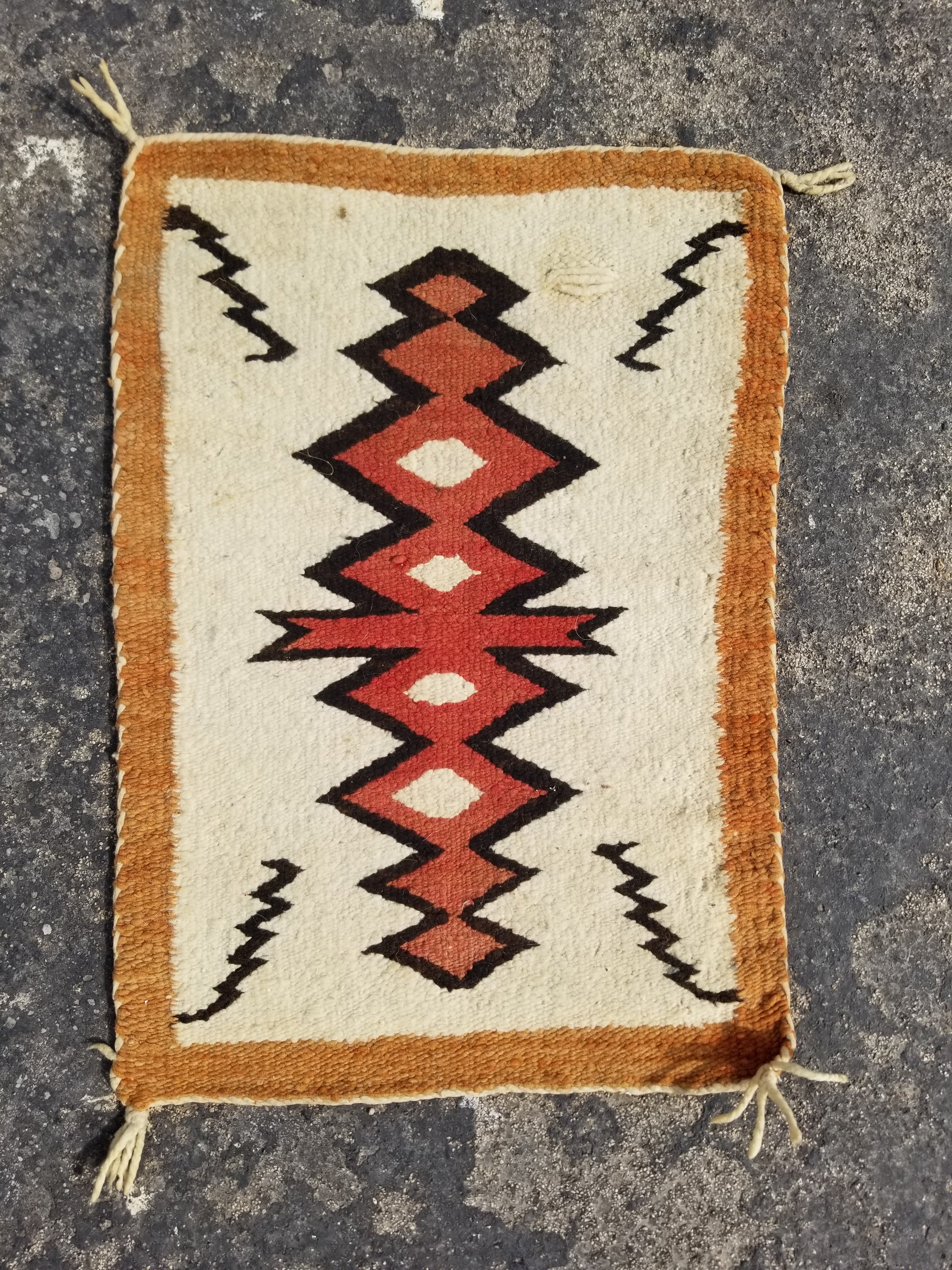 Antique Traditional Handwoven Native American Navajo Wool Rug 51x36 cm
