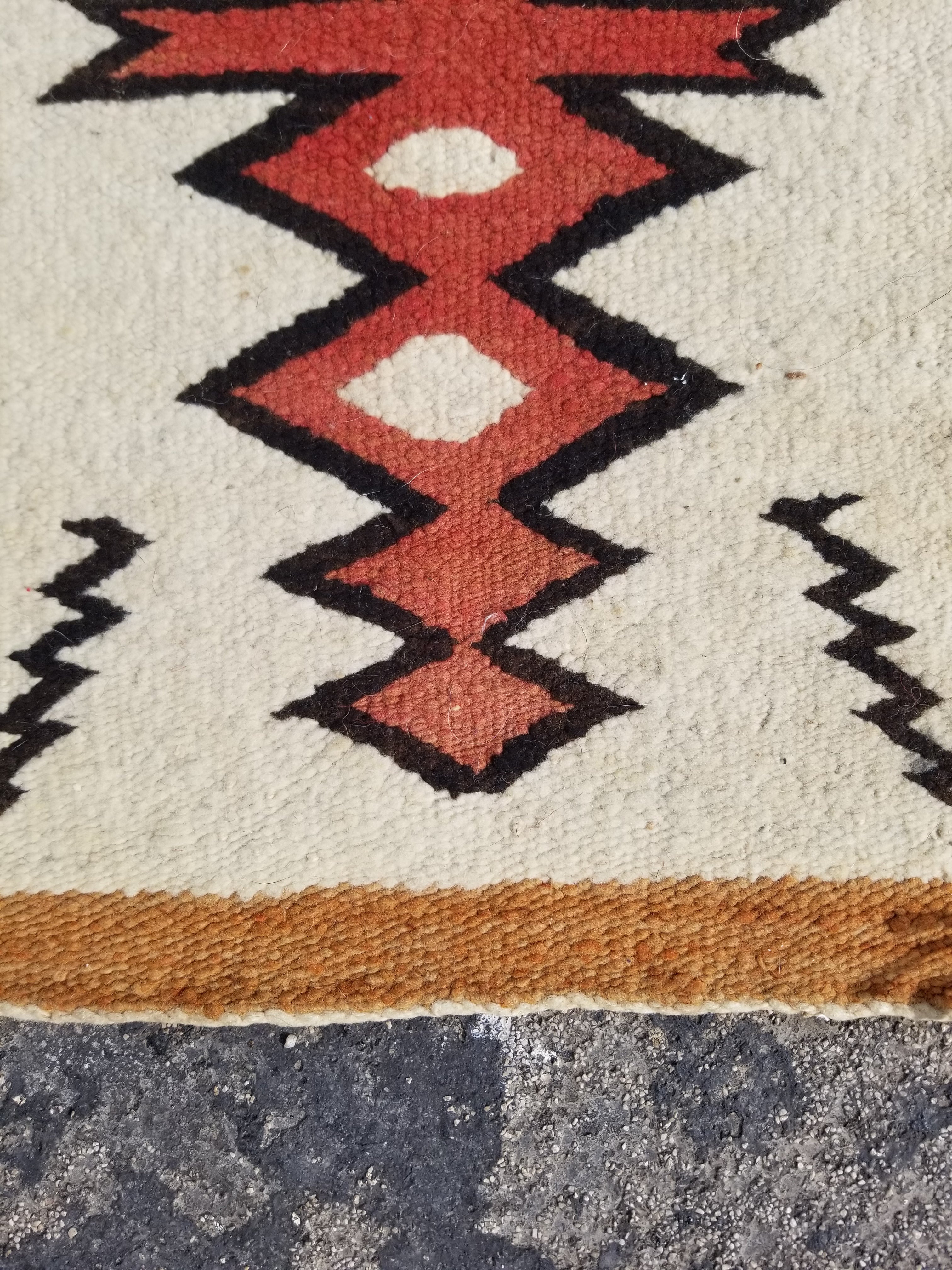 Antique Traditional Handwoven Native American Navajo Wool Rug 51x36 cm