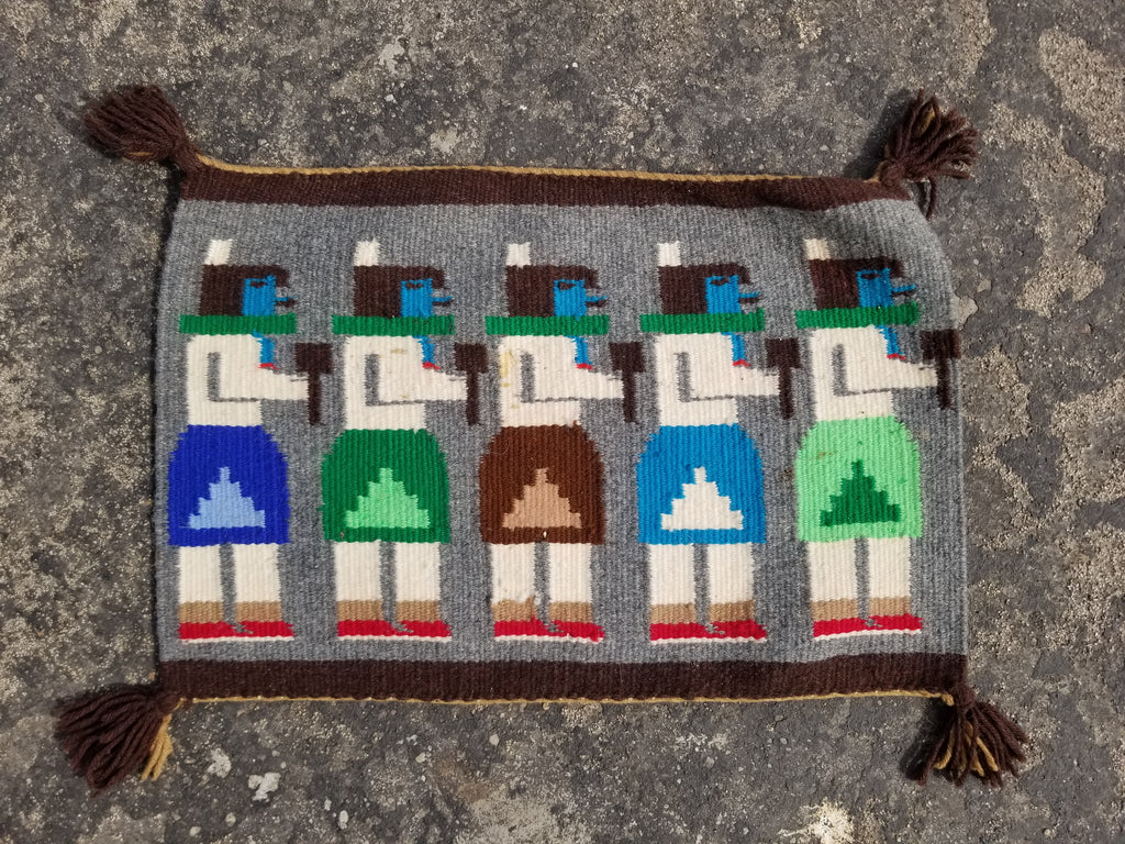 Vintage Handwoven Native American Navajo Pictorial Yei Wool Tapestry Rug 46 x 30 cm