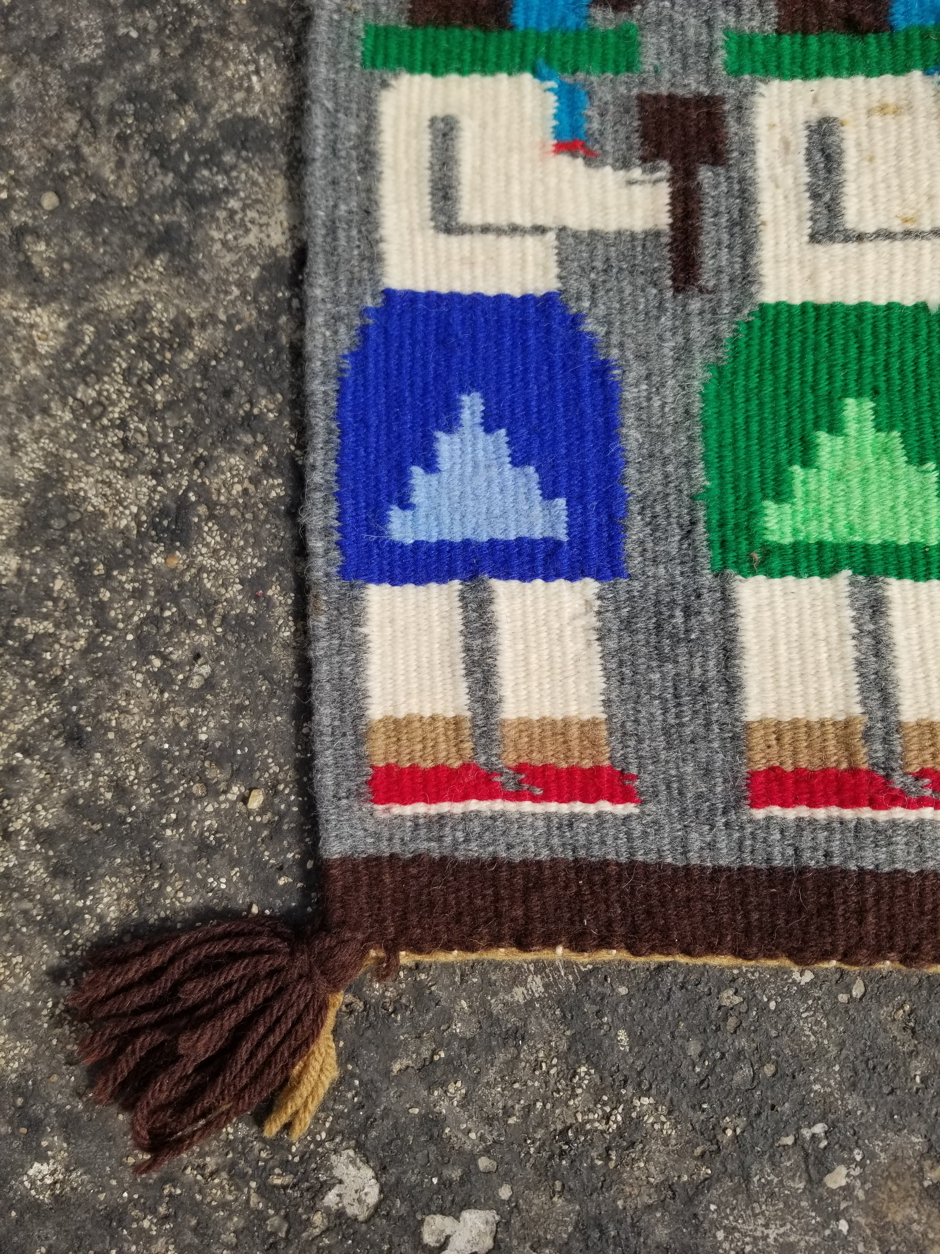 Vintage Handwoven Native American Navajo Pictorial Yei Wool Tapestry Rug 46 x 30 cm