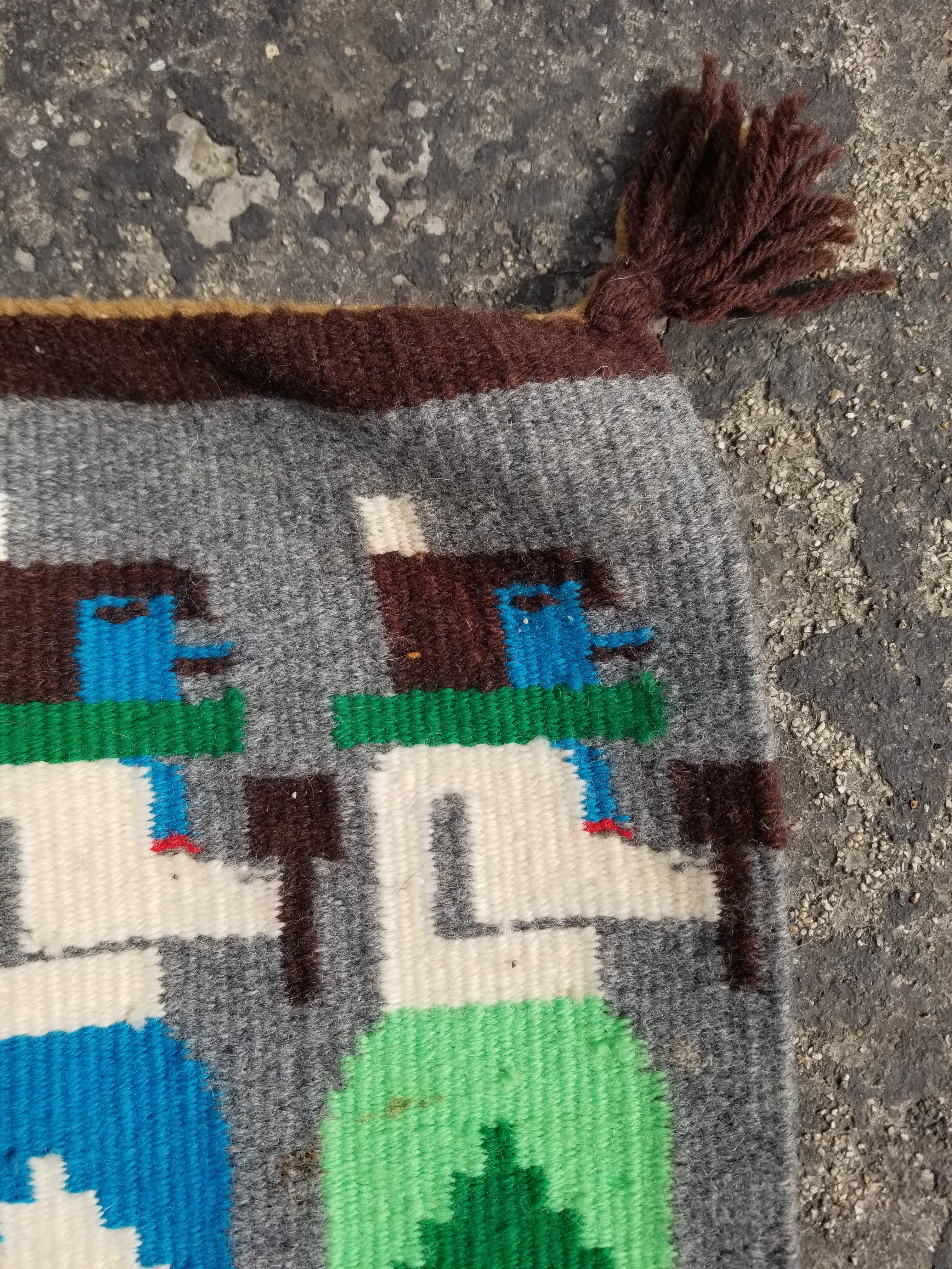 Vintage Handwoven Native American Navajo Pictorial Yei Wool Tapestry Rug 46 x 30 cm