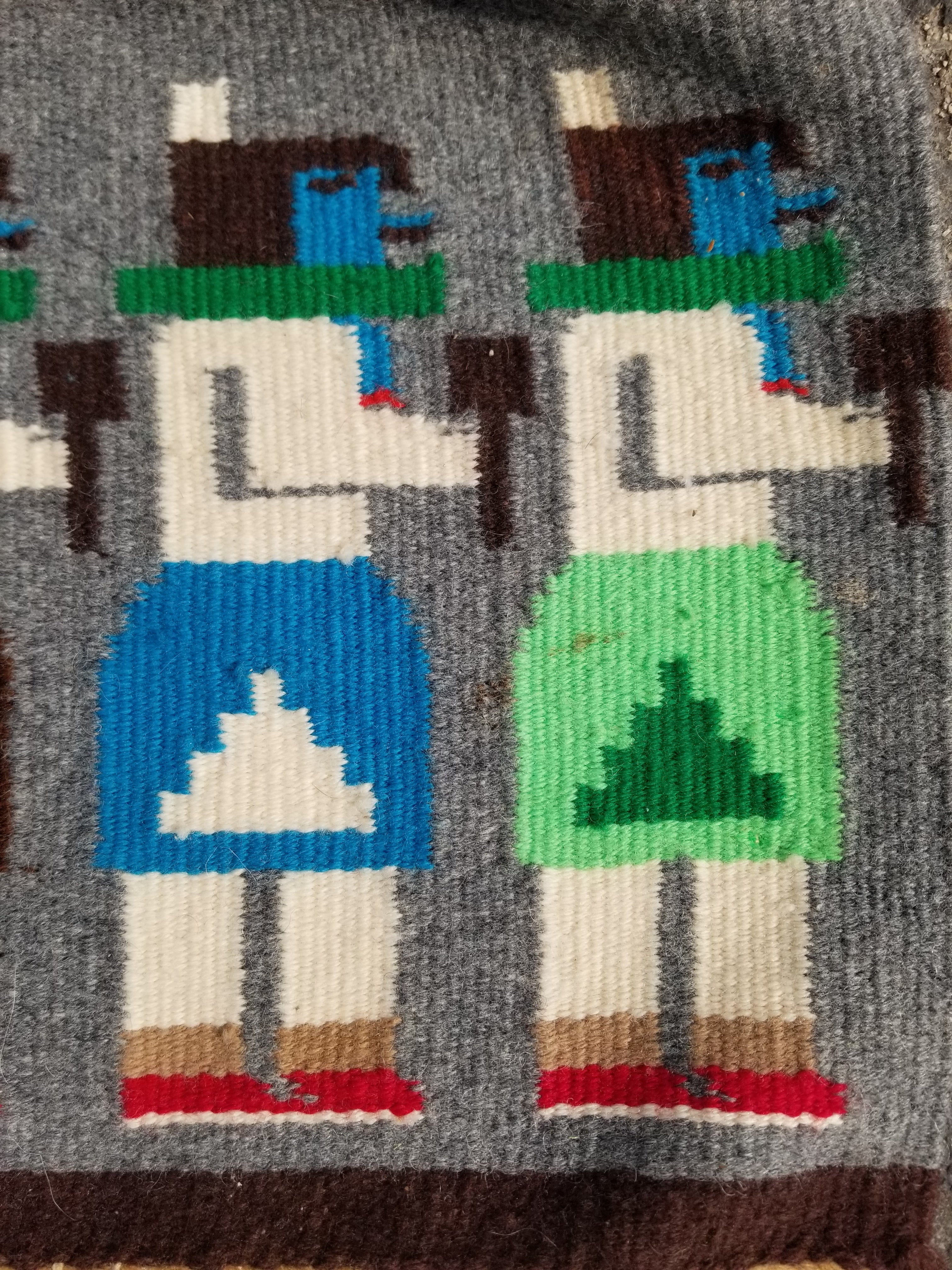 Vintage Handwoven Native American Navajo Pictorial Yei Wool Tapestry Rug 46 x 30 cm