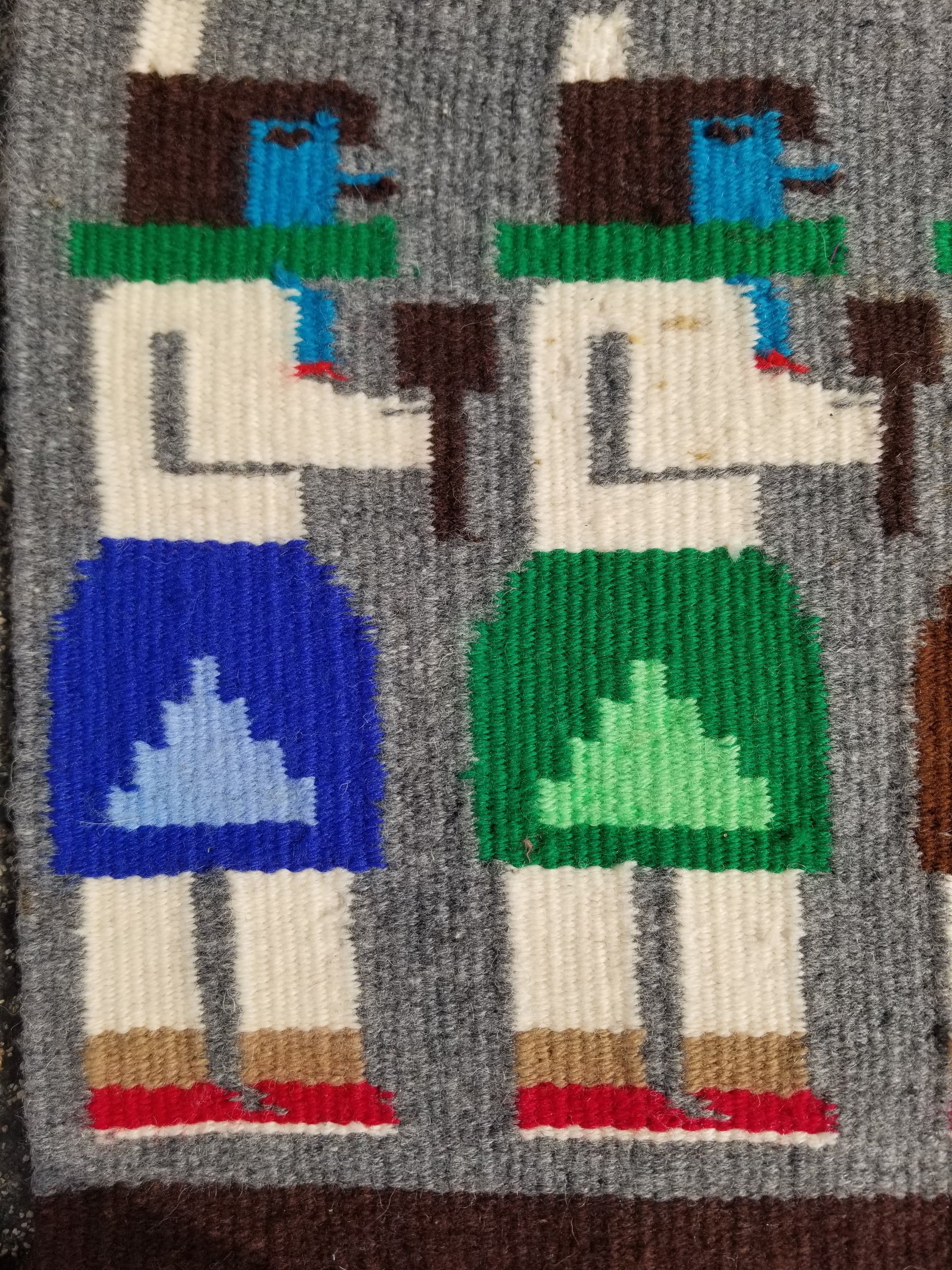 Vintage Handwoven Native American Navajo Pictorial Yei Wool Tapestry Rug 46 x 30 cm