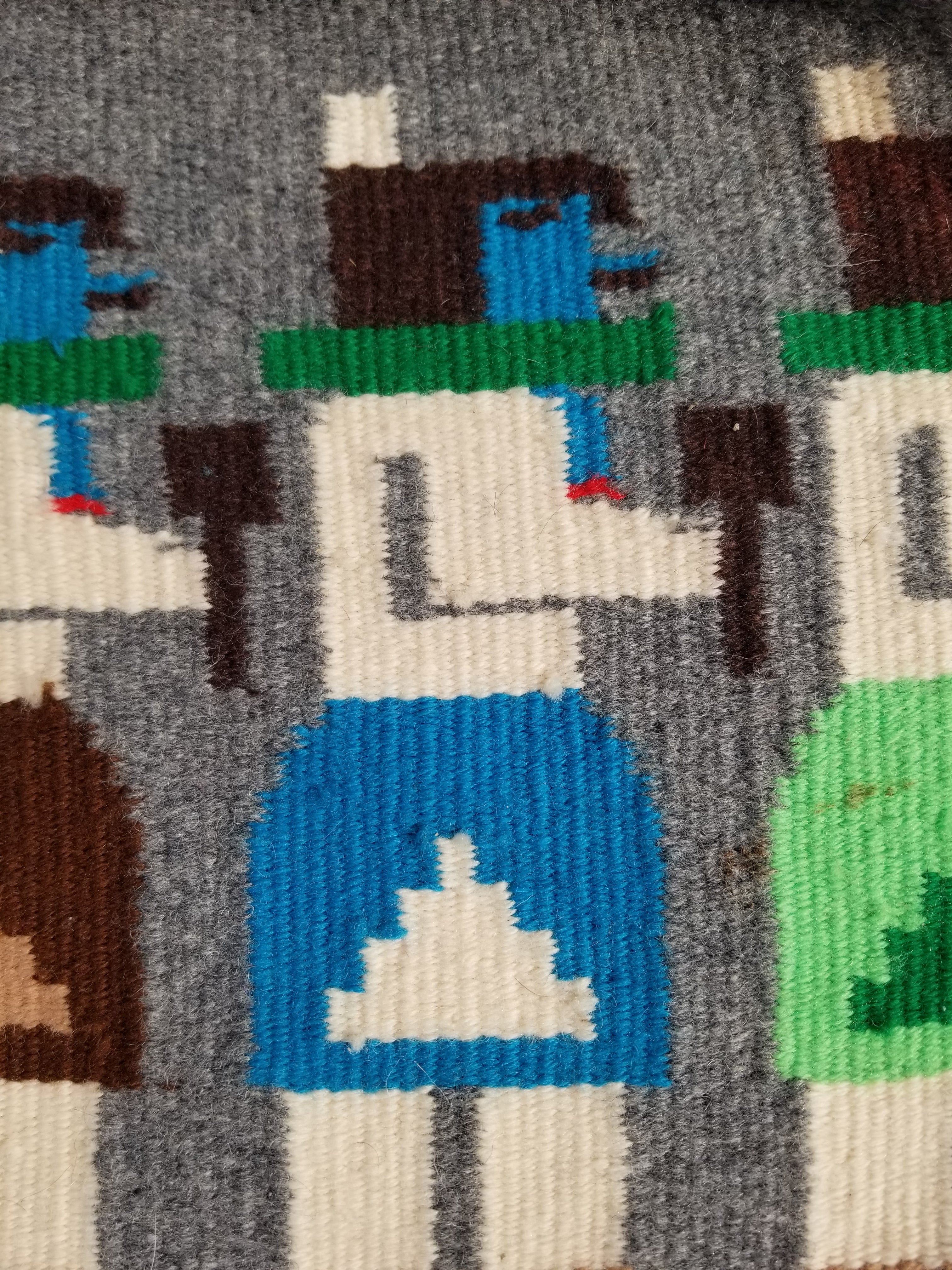 Vintage Handwoven Native American Navajo Pictorial Yei Wool Tapestry Rug 46 x 30 cm