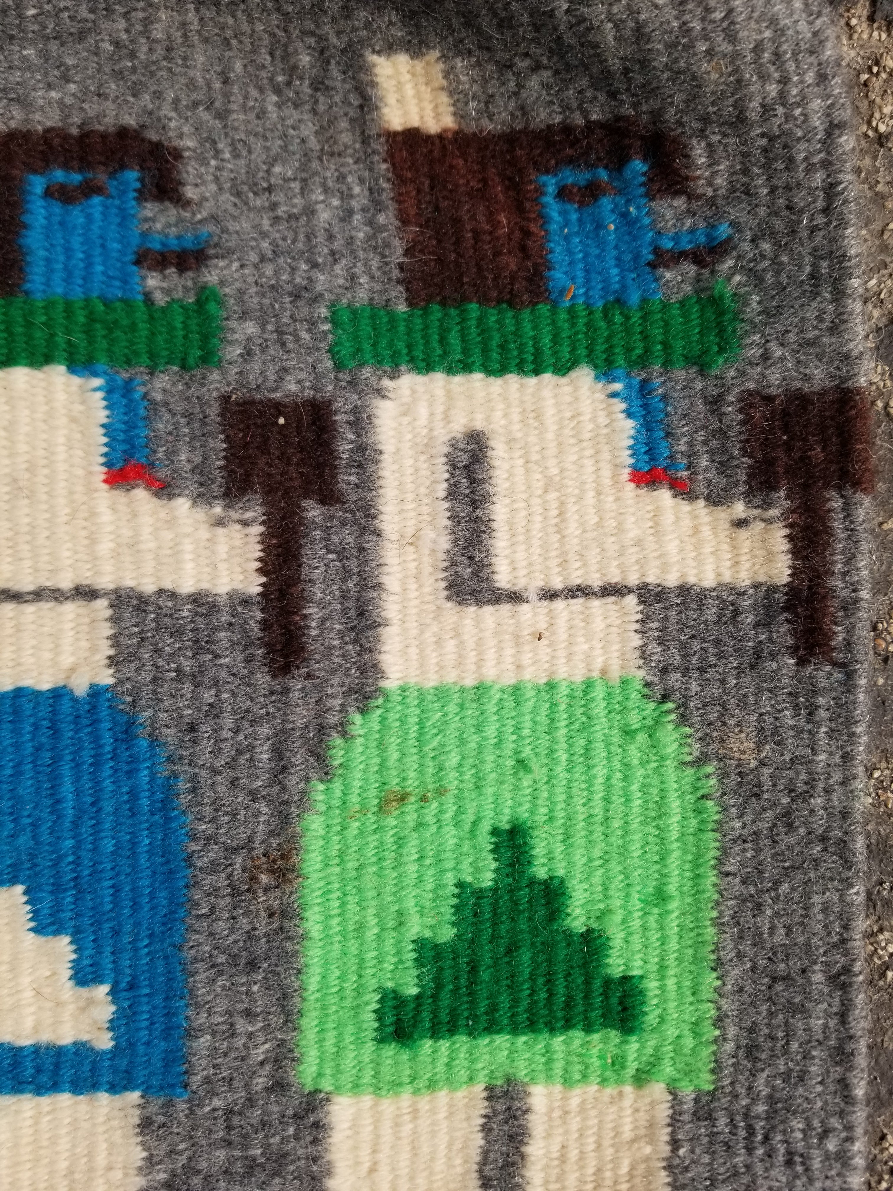 Vintage Handwoven Native American Navajo Pictorial Yei Wool Tapestry Rug 46 x 30 cm