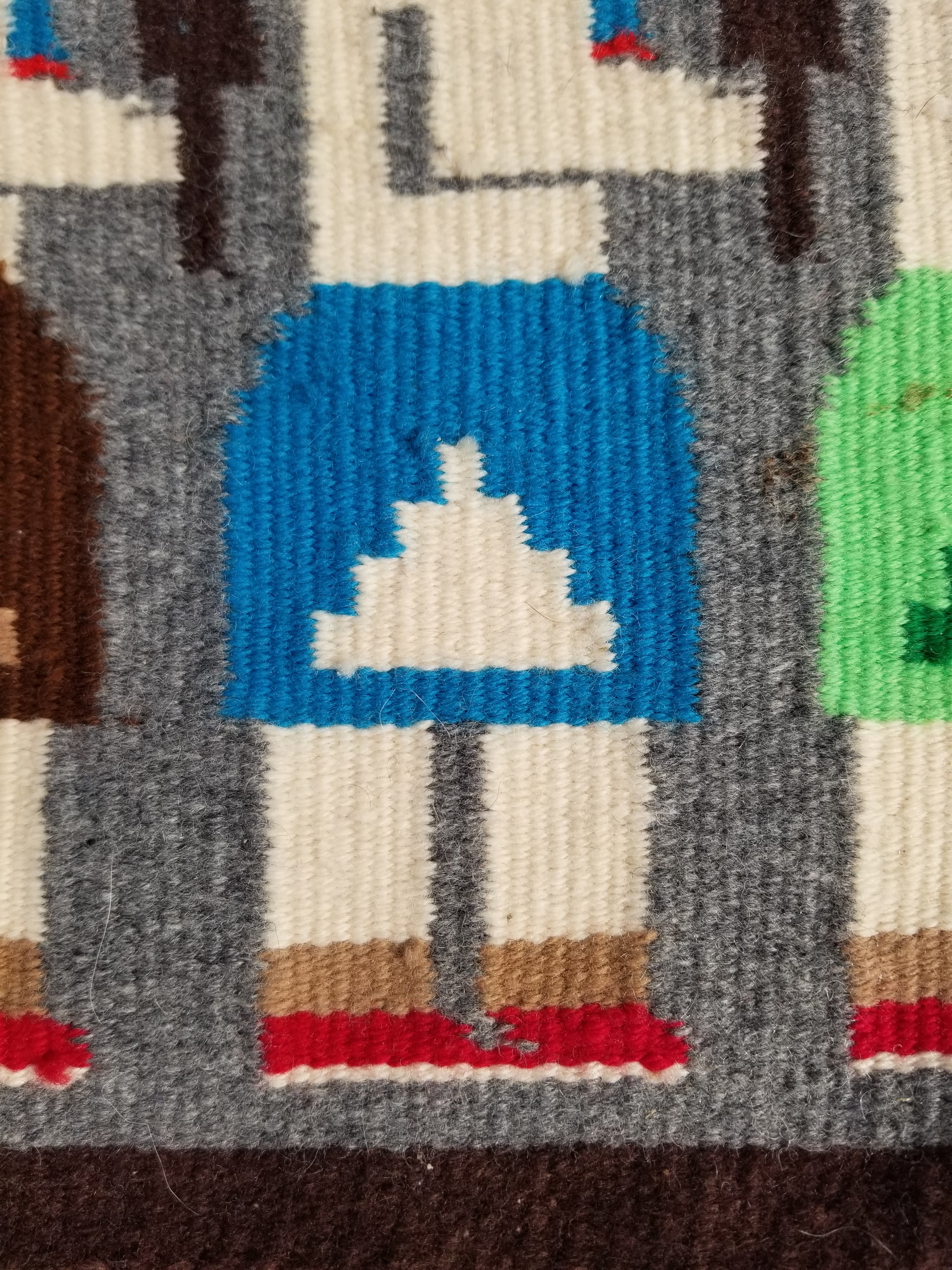 Vintage Handwoven Native American Navajo Pictorial Yei Wool Tapestry Rug 46 x 30 cm