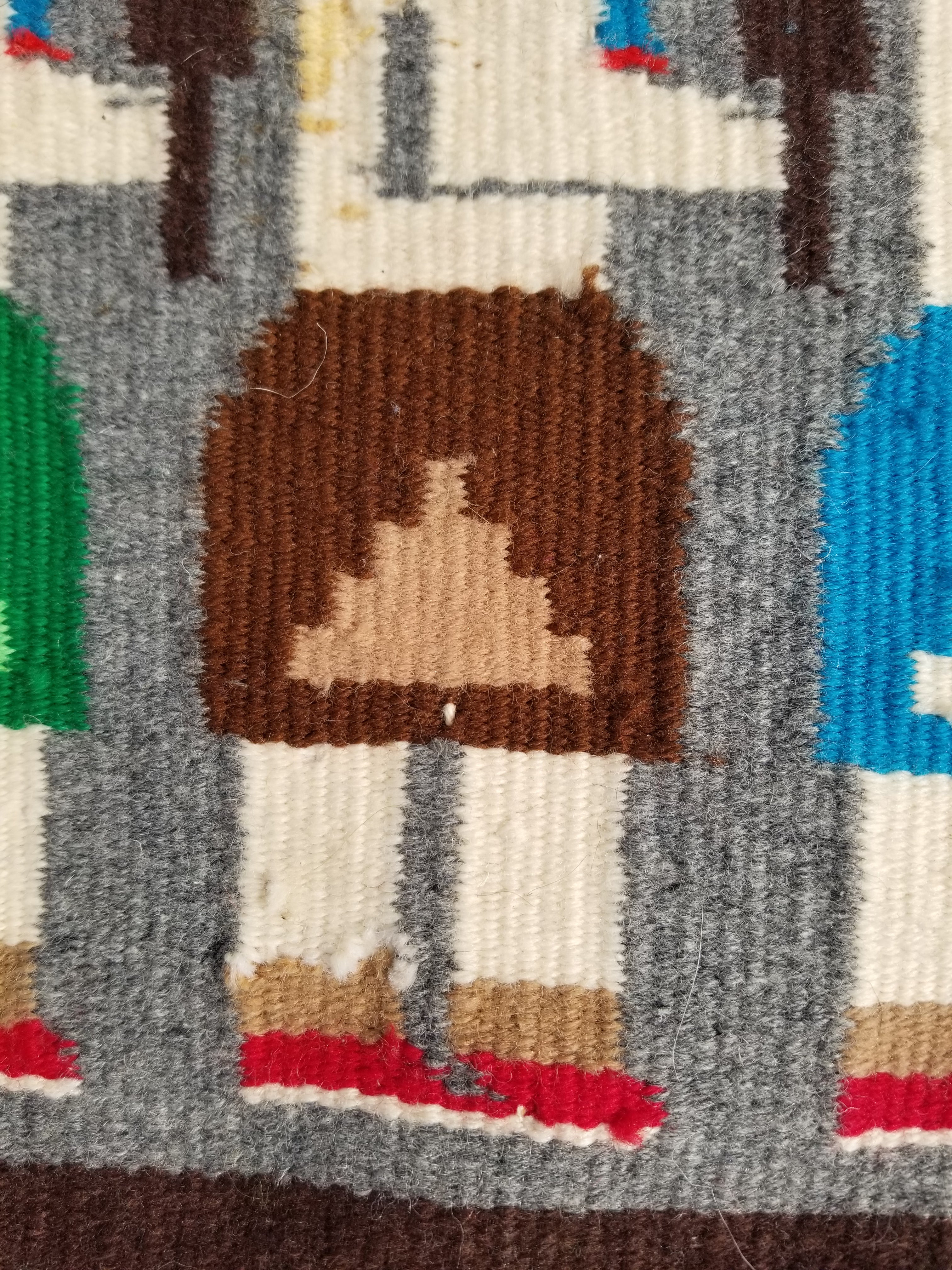 Vintage Handwoven Native American Navajo Pictorial Yei Wool Tapestry Rug 46 x 30 cm