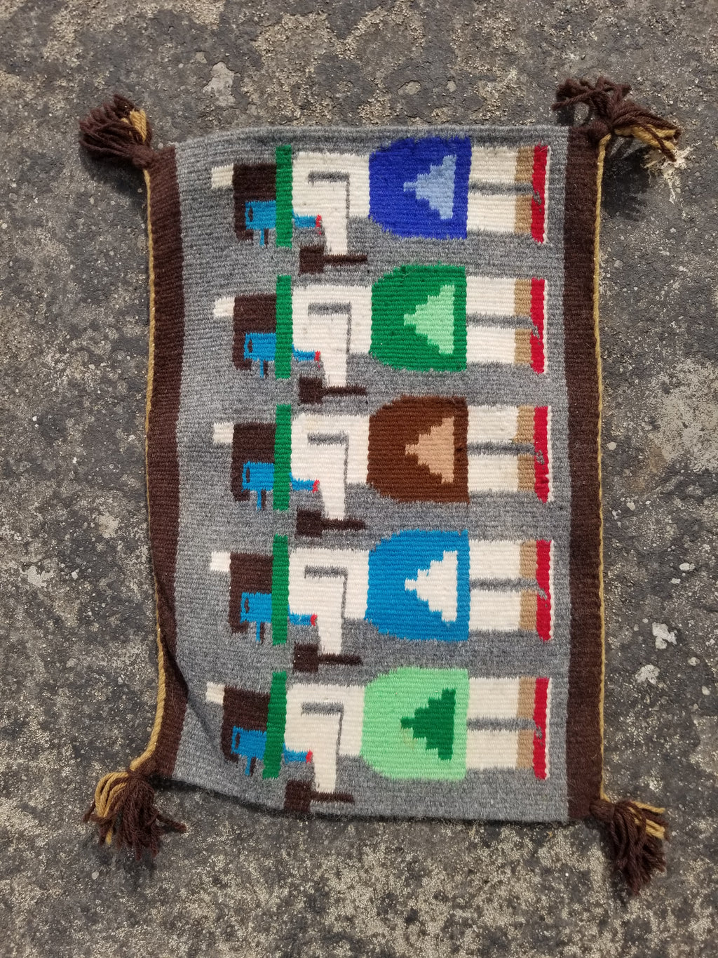 Vintage Handwoven Native American Navajo Pictorial Yei Wool Tapestry Rug 46 x 30 cm