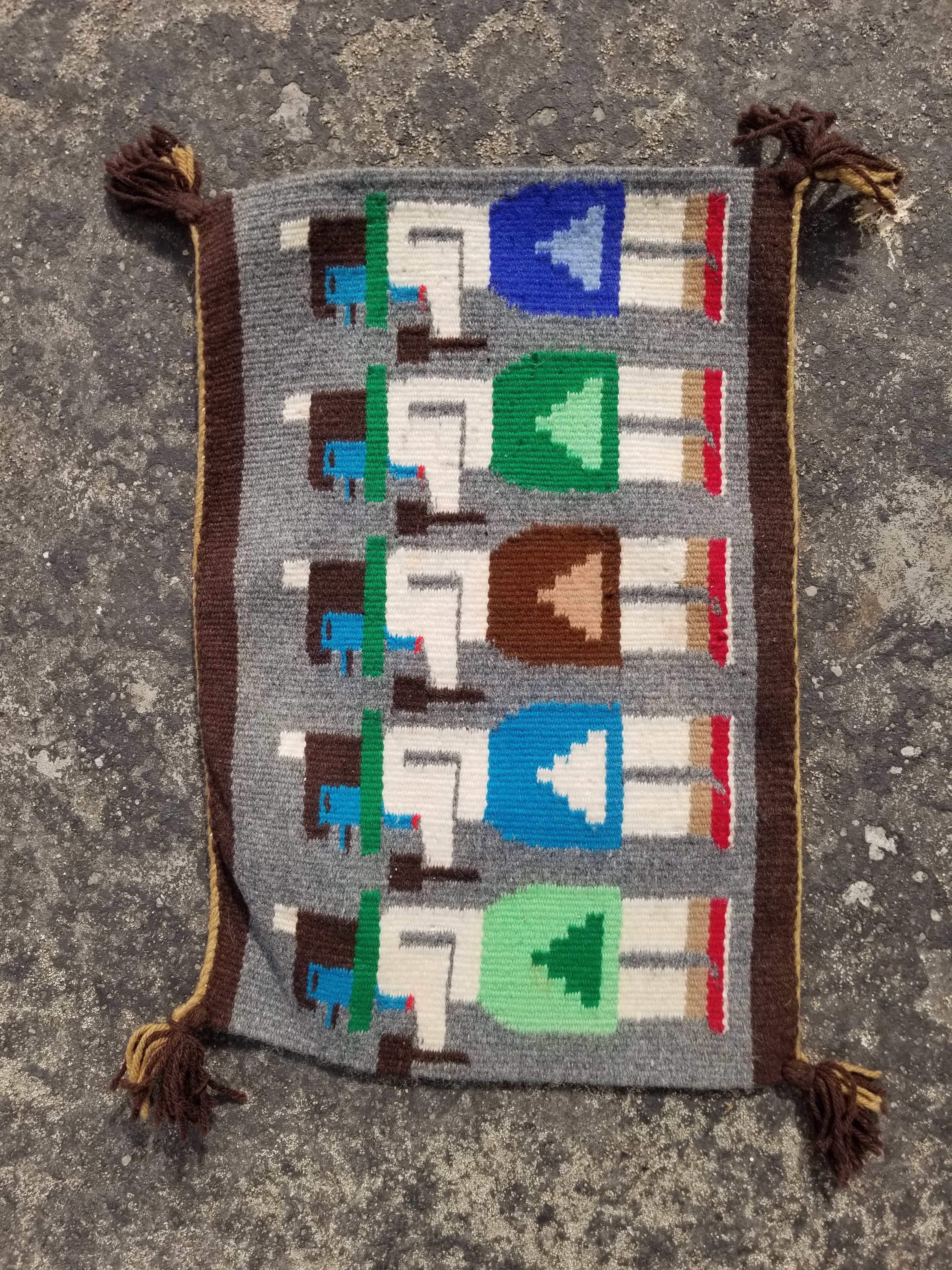 Vintage Handwoven Native American Navajo Pictorial Yei Wool Tapestry Rug 46 x 30 cm