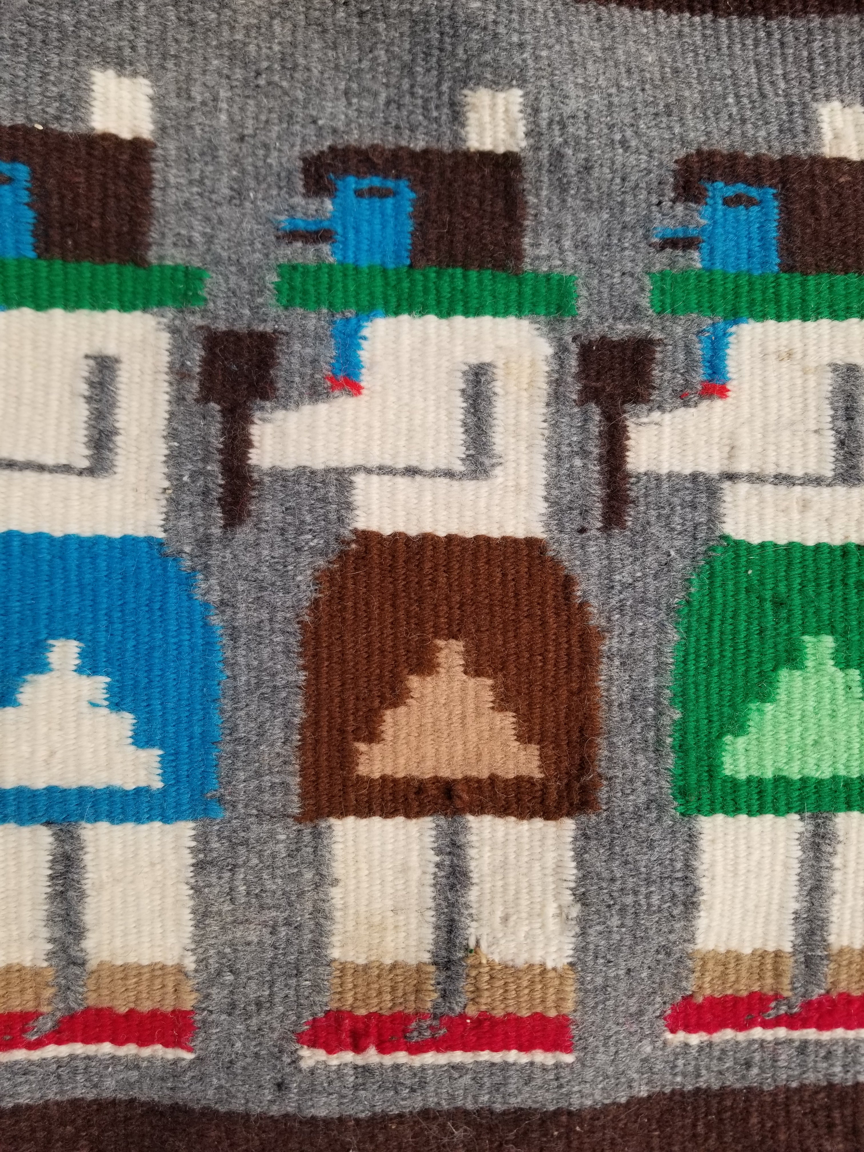 Vintage Handwoven Native American Navajo Pictorial Yei Wool Tapestry Rug 46 x 30 cm