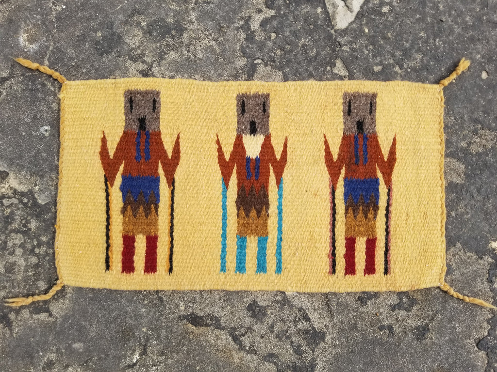 Vintage Traditional Handwoven Native American Navajo Yei Wool Tapestry Rug 46x25cm