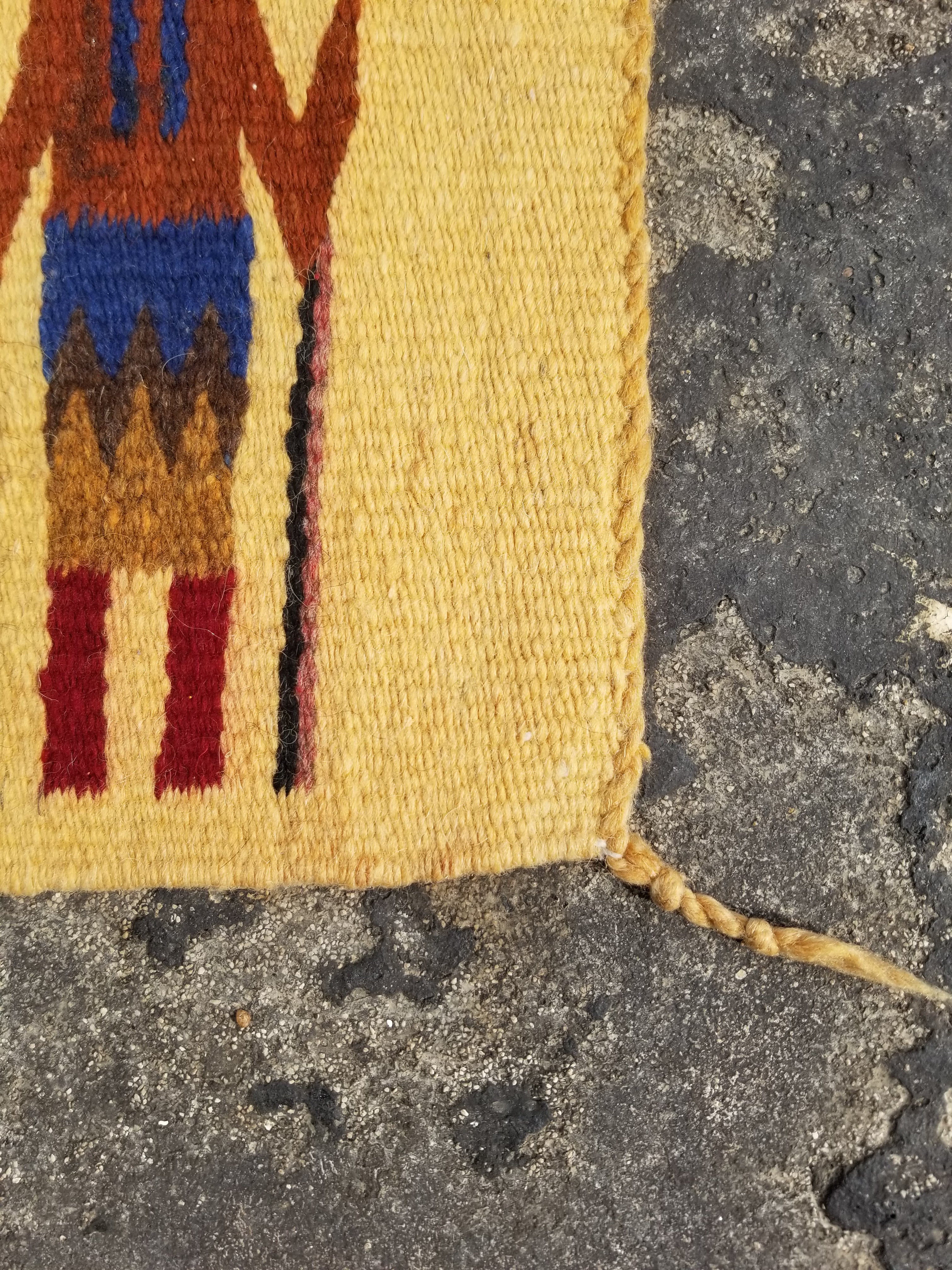 Vintage Traditional Handwoven Native American Navajo Yei Wool Tapestry Rug 46x25cm
