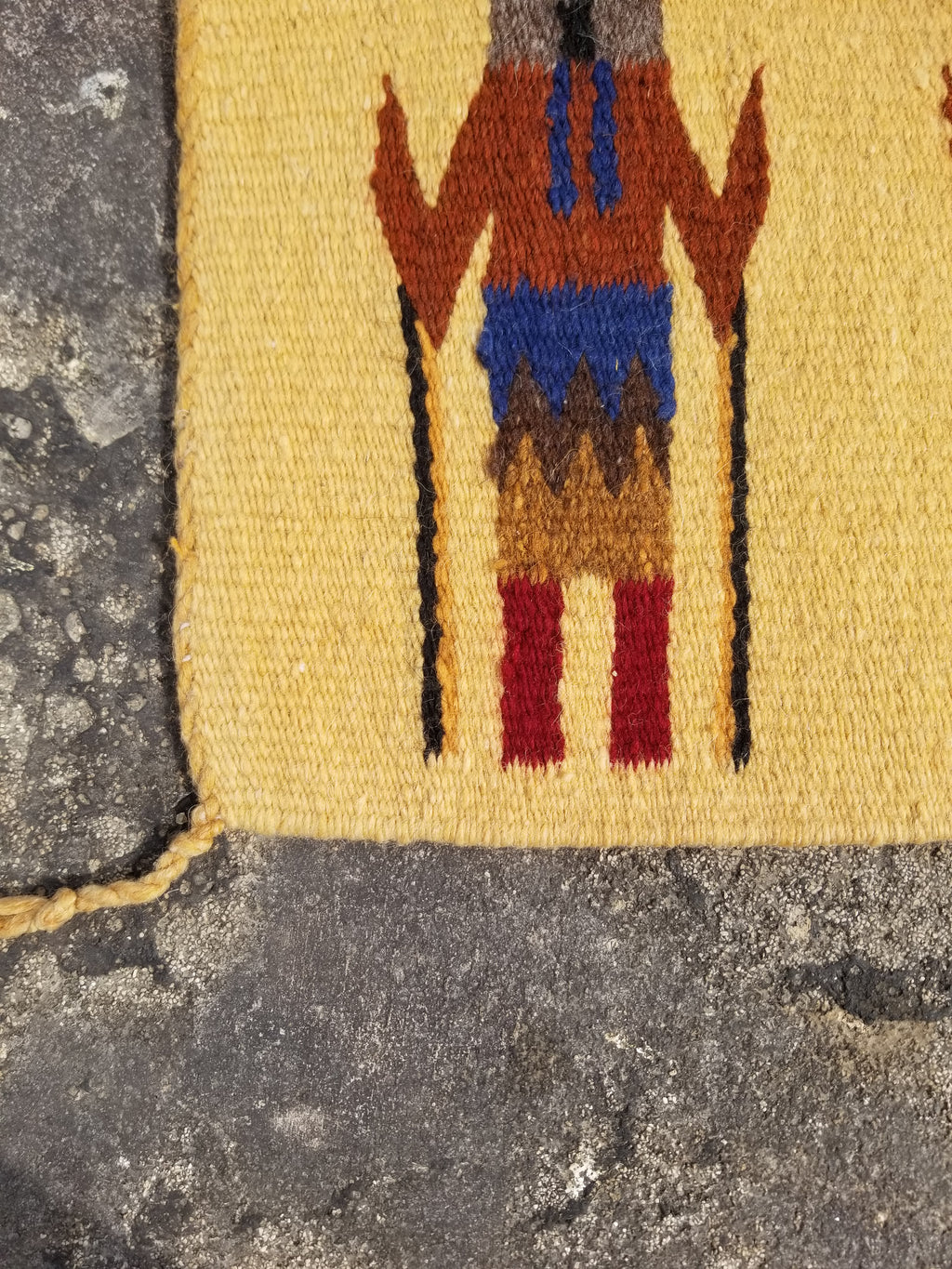 Vintage Traditional Handwoven Native American Navajo Yei Wool Tapestry Rug 46x25cm