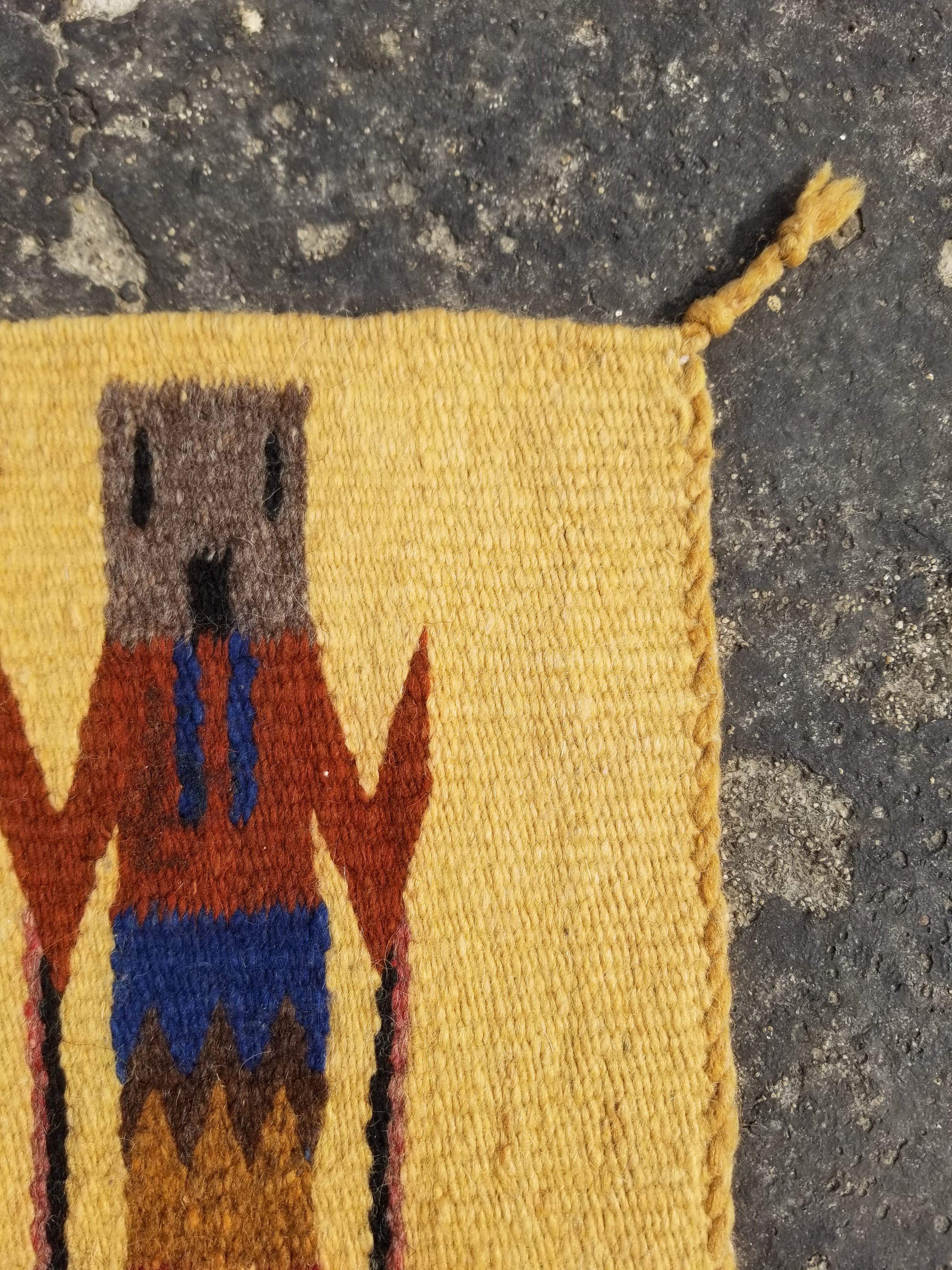 Vintage Traditional Handwoven Native American Navajo Yei Wool Tapestry Rug 46x25cm
