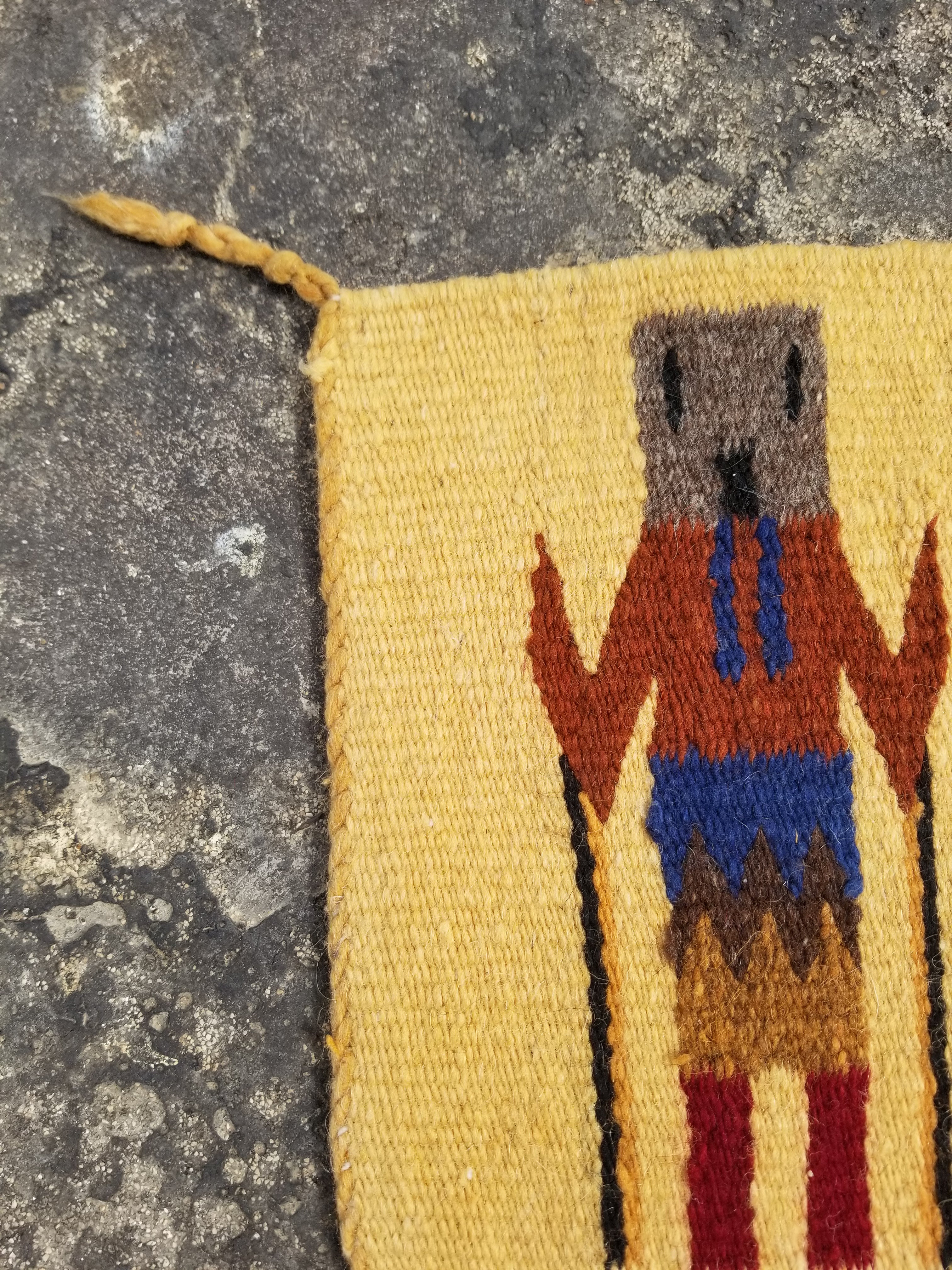 Vintage Traditional Handwoven Native American Navajo Yei Wool Tapestry Rug 46x25cm