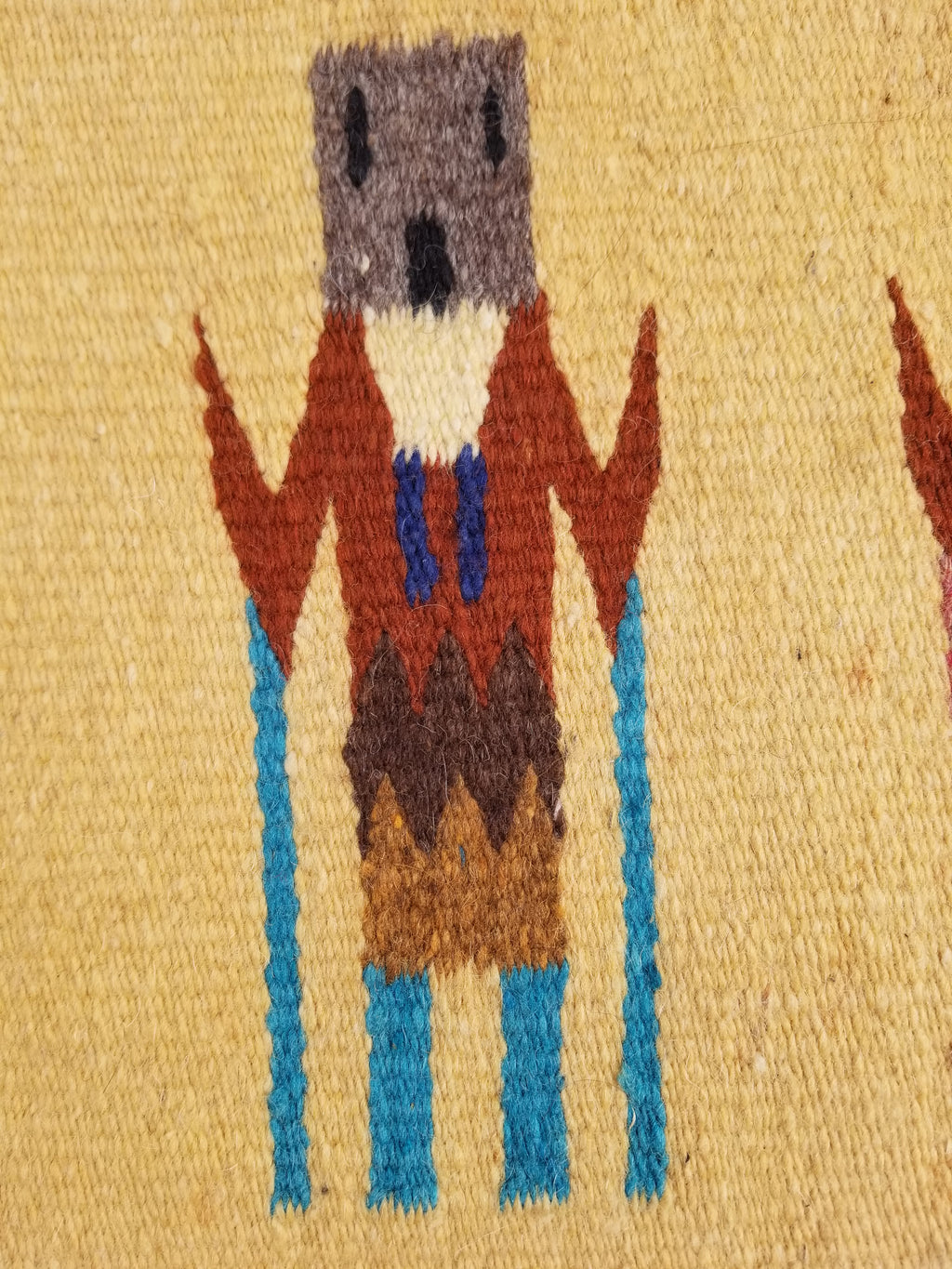 Vintage Traditional Handwoven Native American Navajo Yei Wool Tapestry Rug 46x25cm