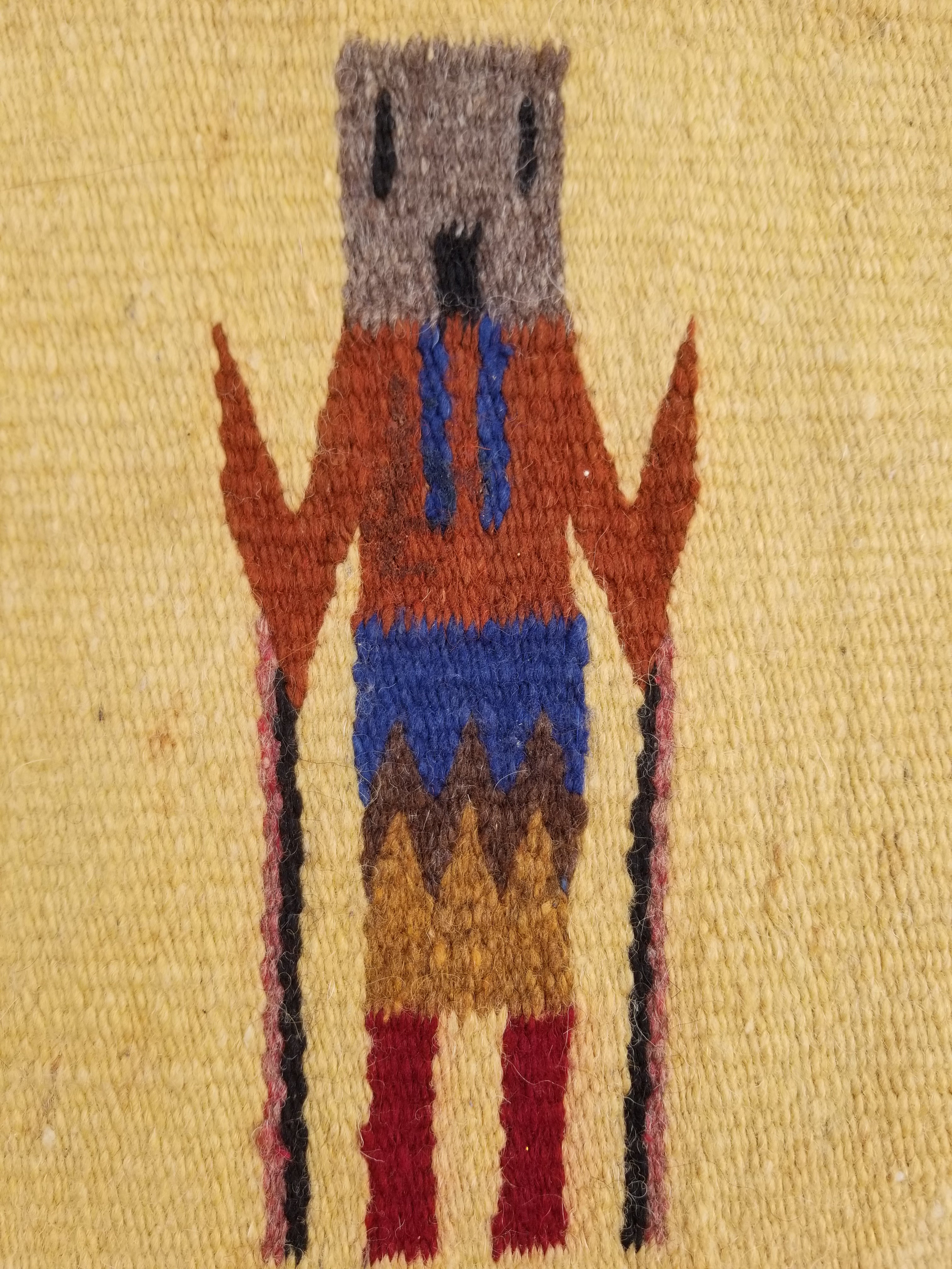 Vintage Traditional Handwoven Native American Navajo Yei Wool Tapestry Rug 46x25cm