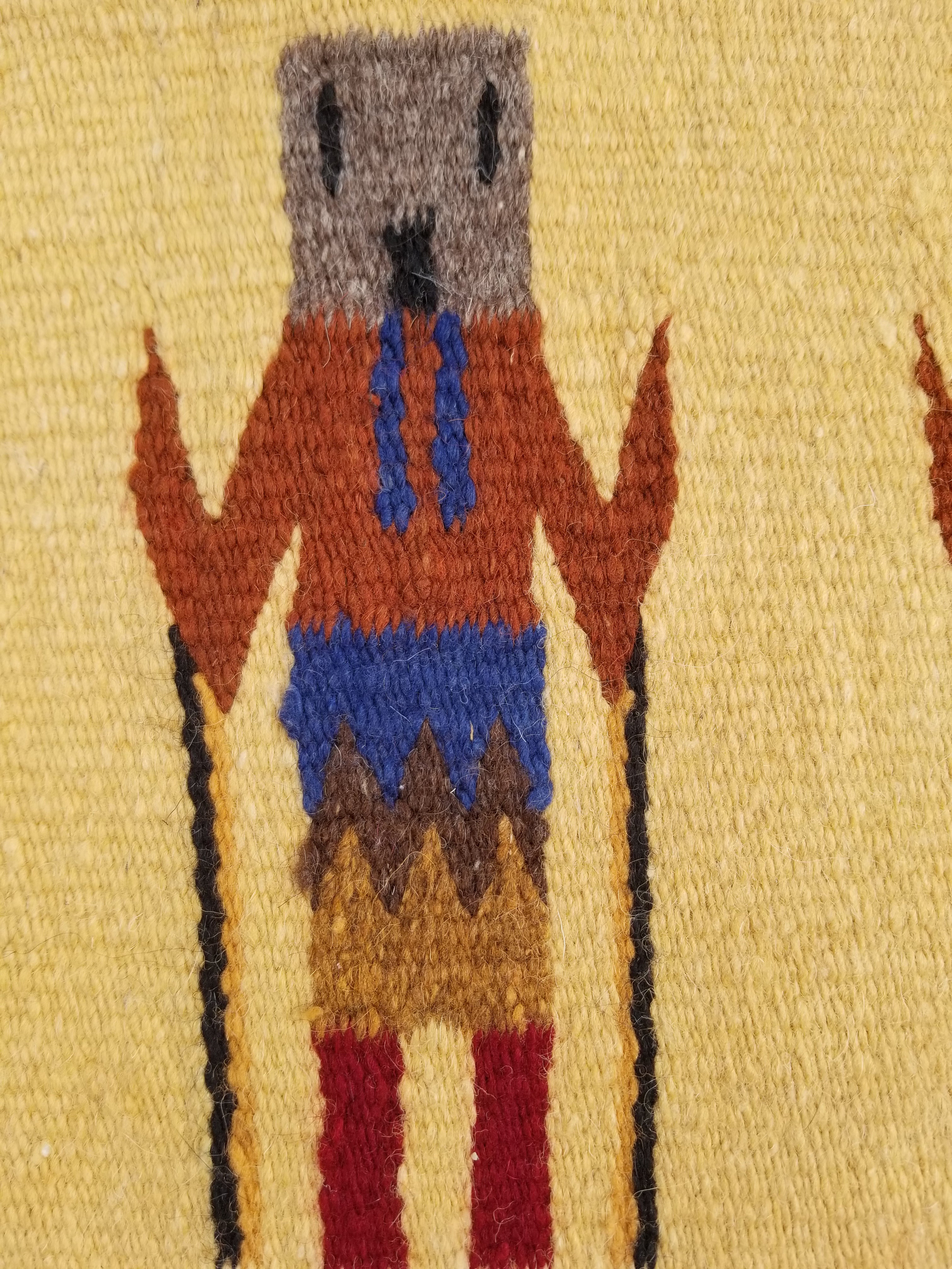 Vintage Traditional Handwoven Native American Navajo Yei Wool Tapestry Rug 46x25cm
