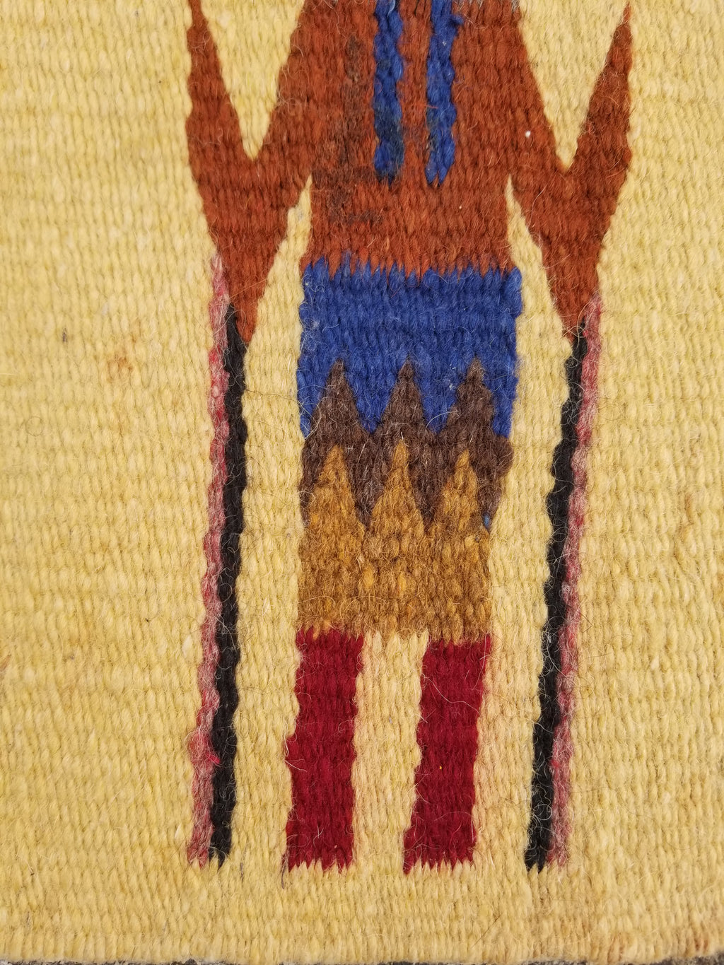 Vintage Traditional Handwoven Native American Navajo Yei Wool Tapestry Rug 46x25cm