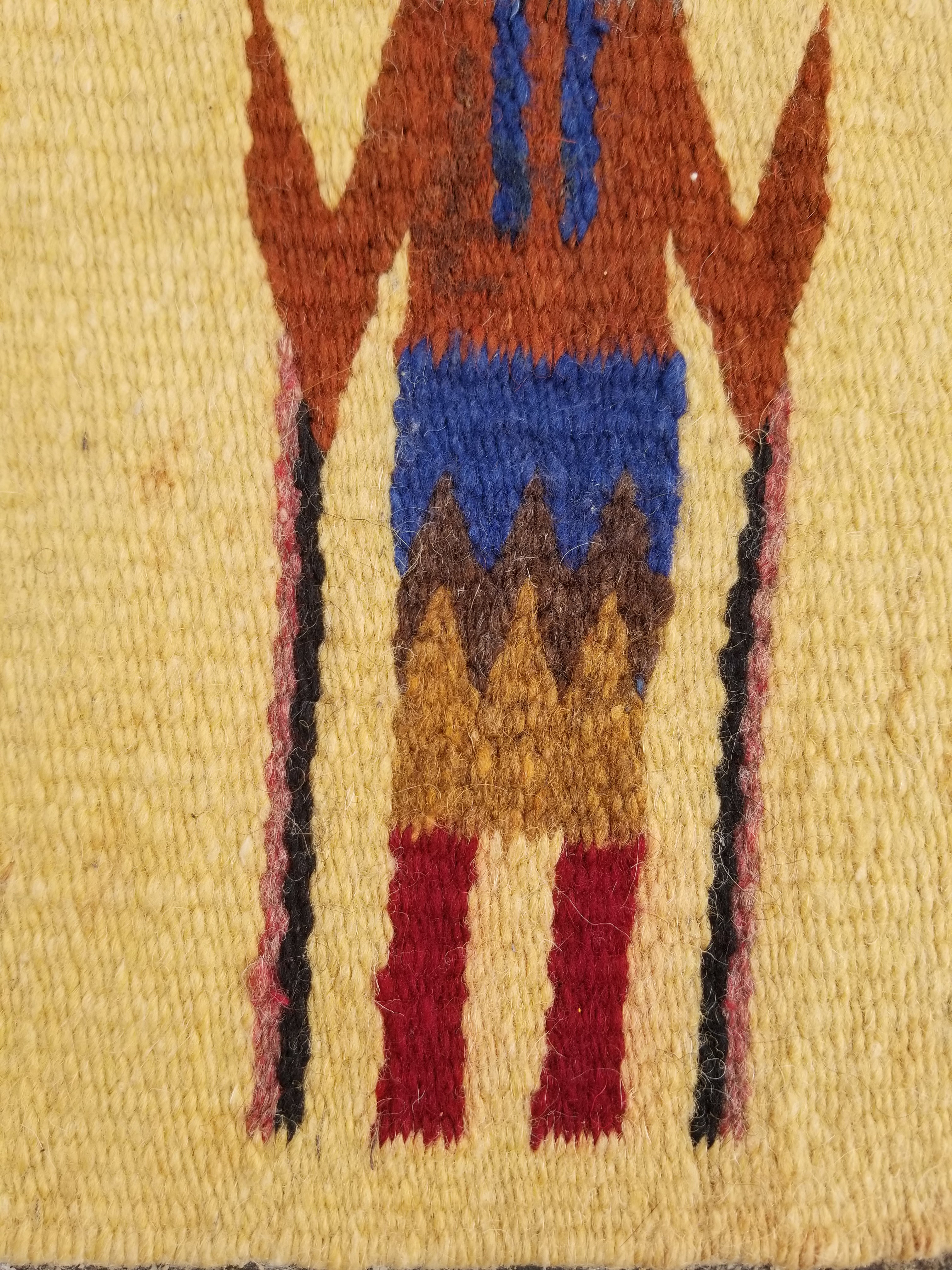 Vintage Traditional Handwoven Native American Navajo Yei Wool Tapestry Rug 46x25cm