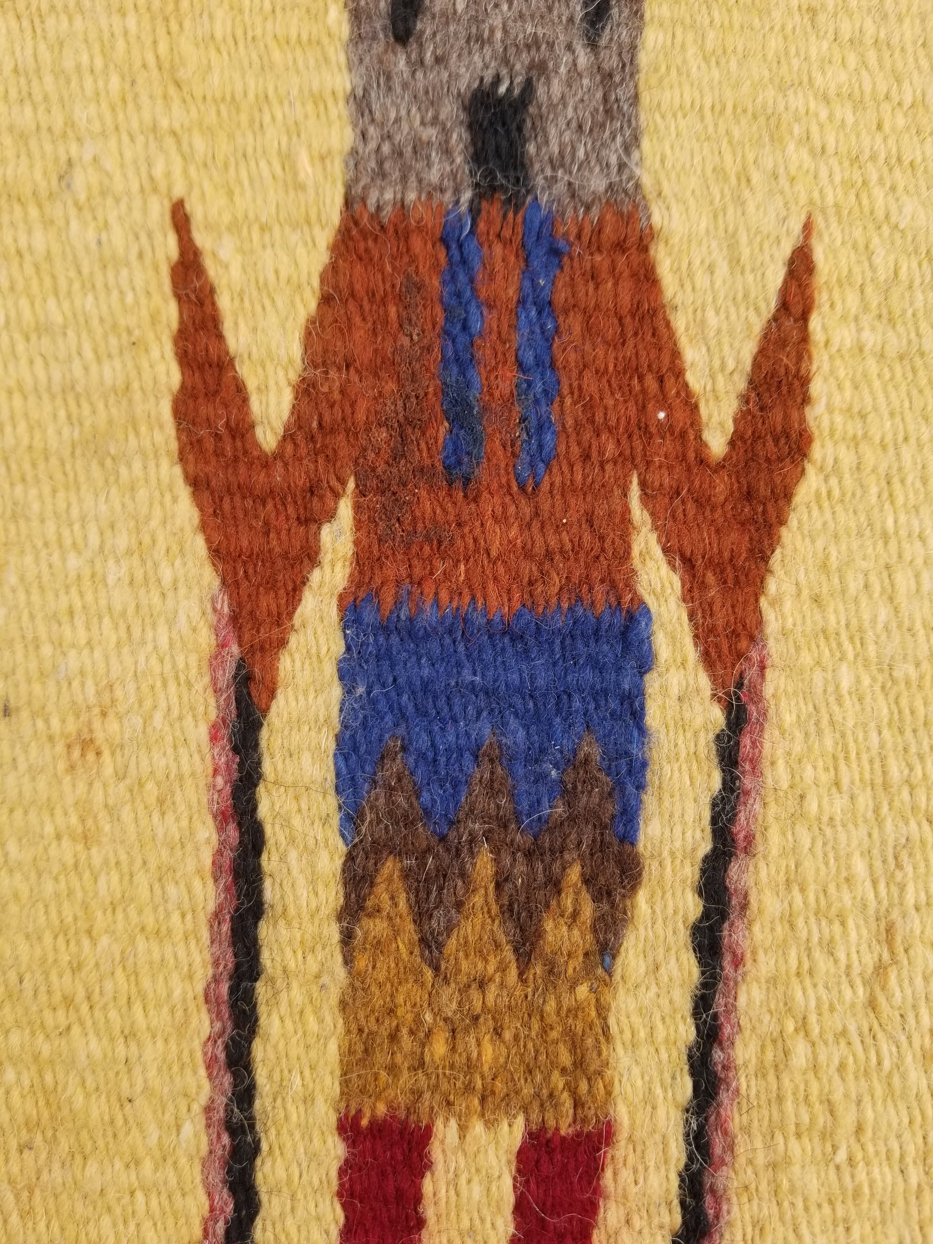 Vintage Traditional Handwoven Native American Navajo Yei Wool Tapestry Rug 46x25cm