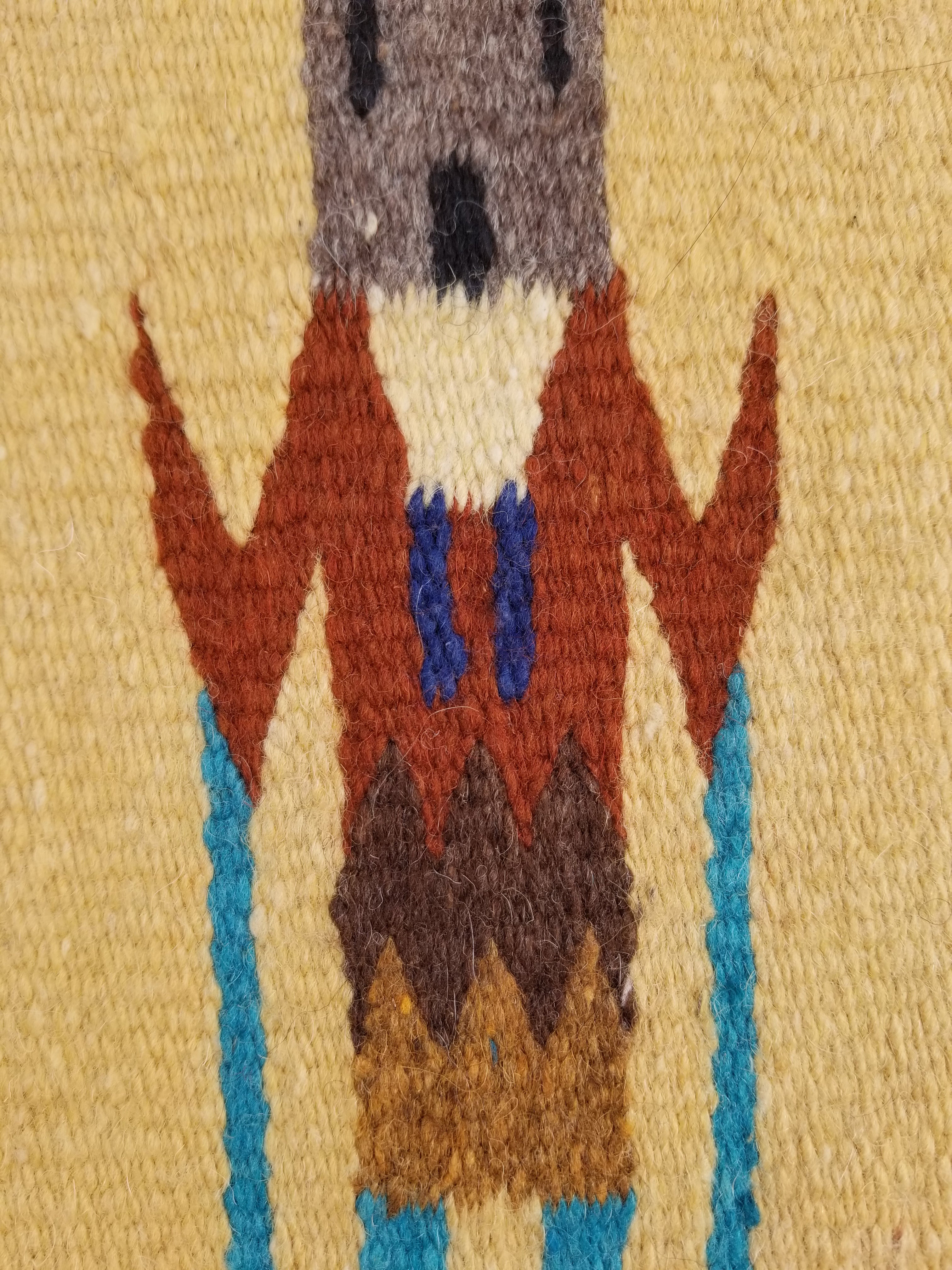 Vintage Traditional Handwoven Native American Navajo Yei Wool Tapestry Rug 46x25cm