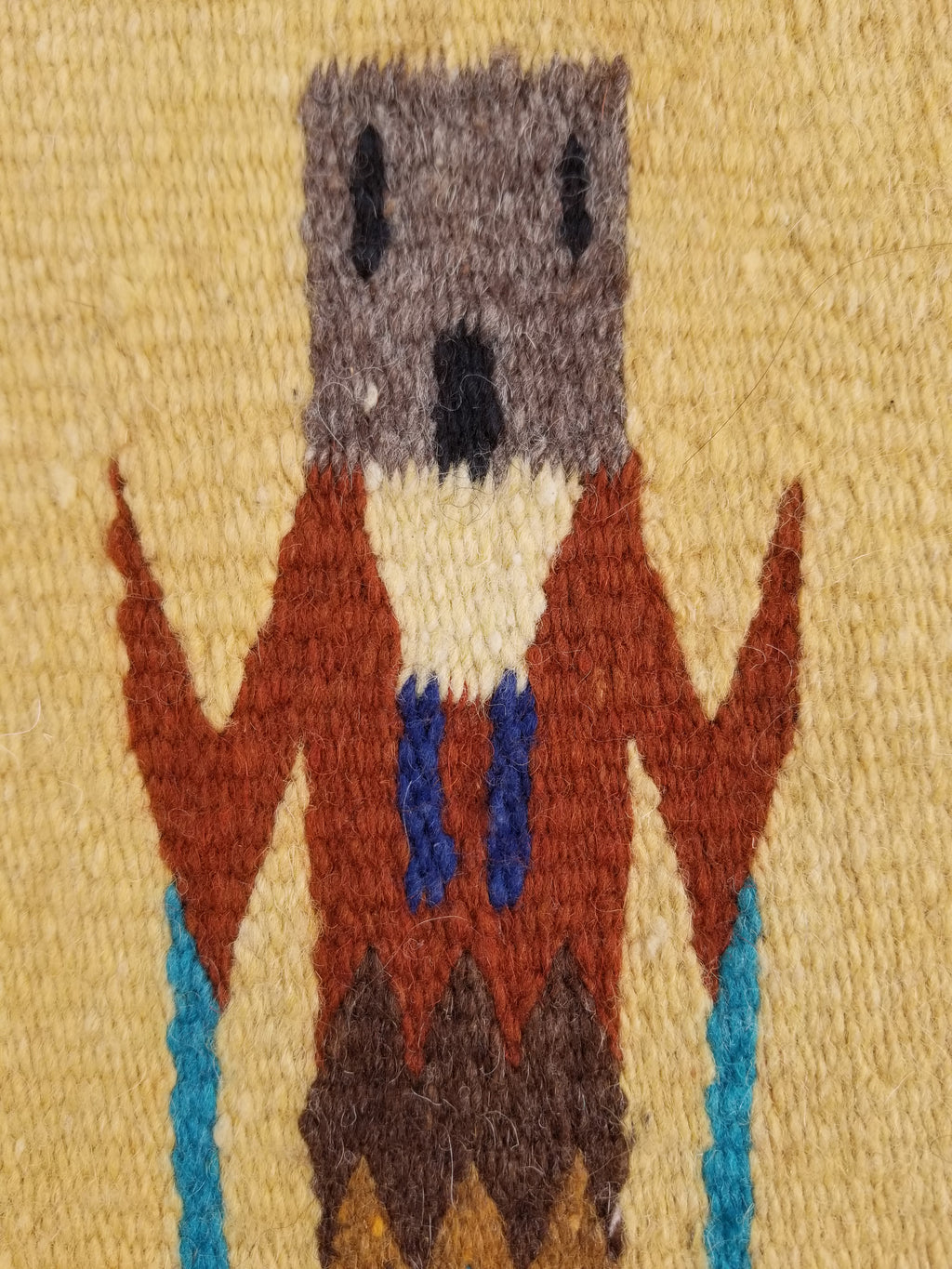 Vintage Traditional Handwoven Native American Navajo Yei Wool Tapestry Rug 46x25cm