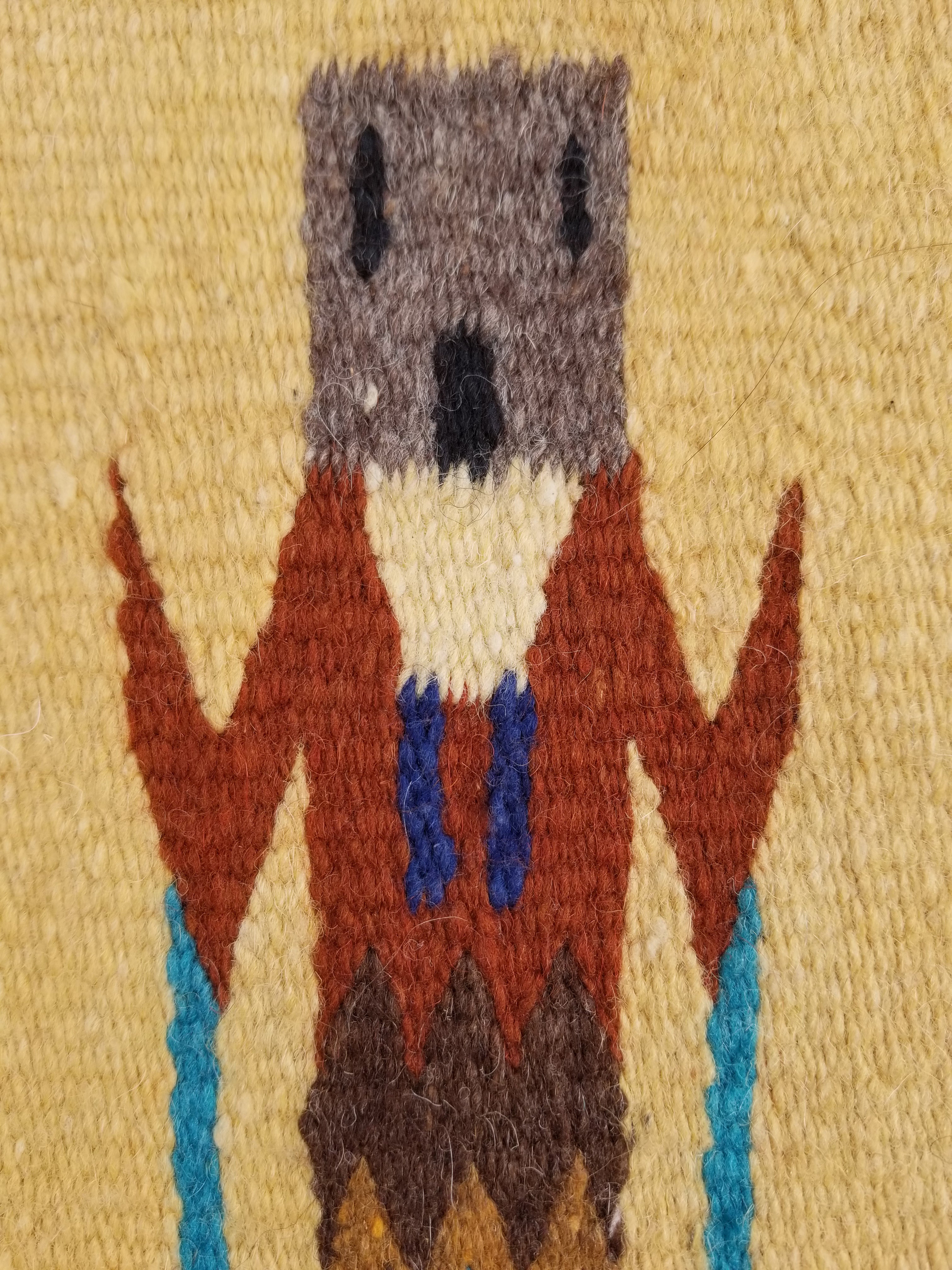 Vintage Traditional Handwoven Native American Navajo Yei Wool Tapestry Rug 46x25cm