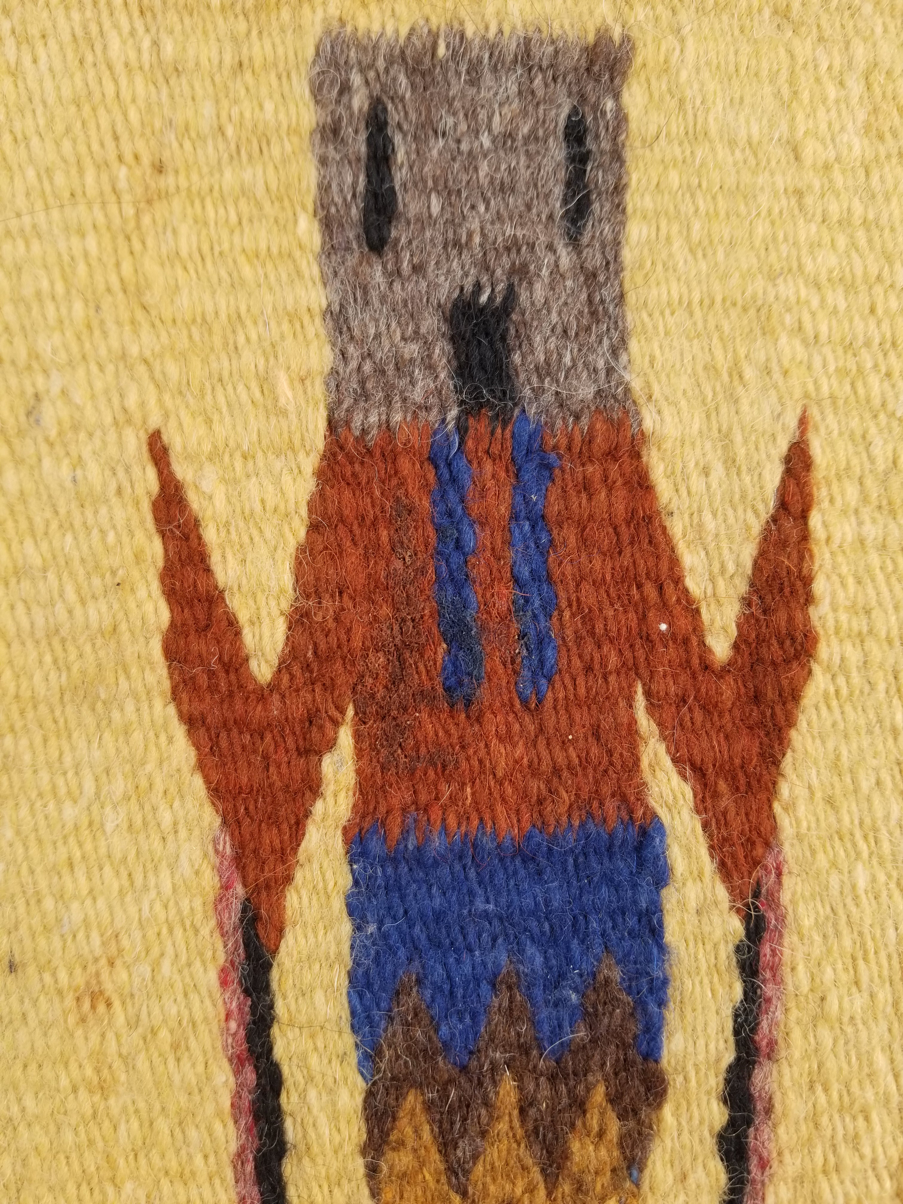 Vintage Traditional Handwoven Native American Navajo Yei Wool Tapestry Rug 46x25cm