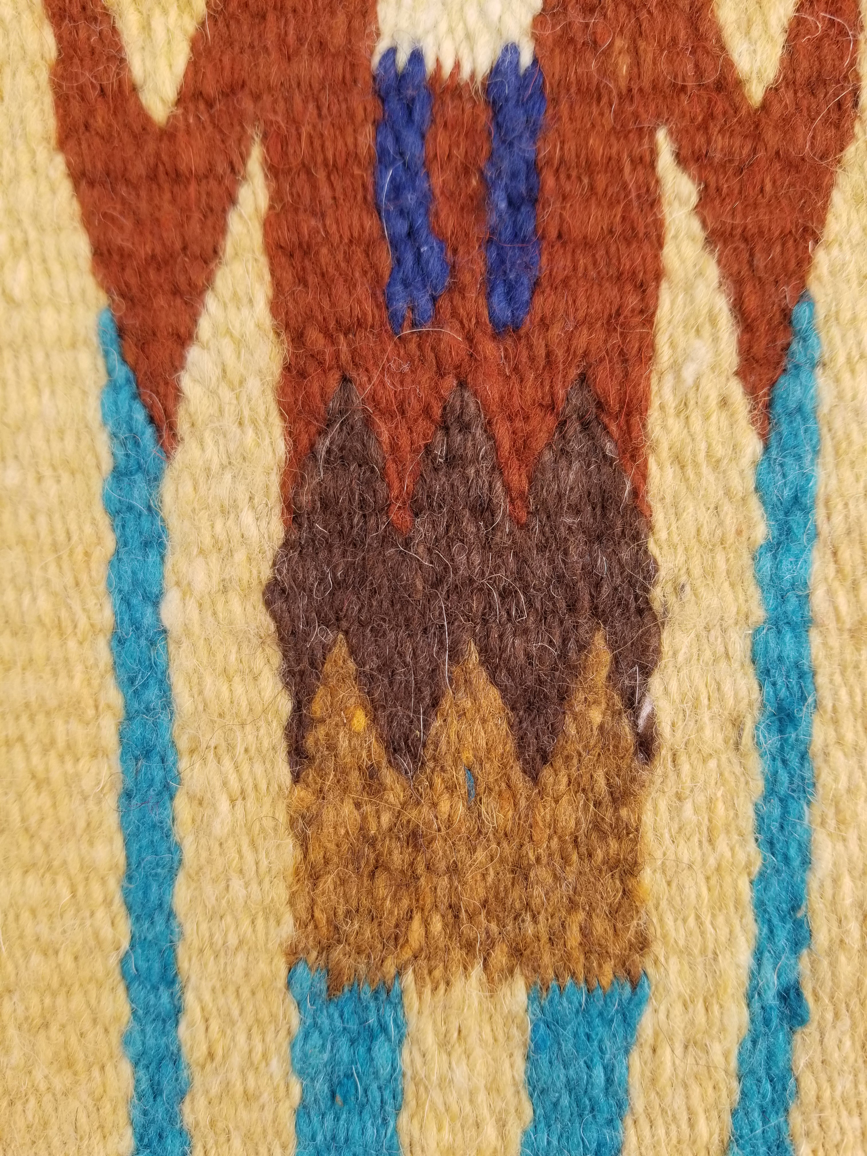 Vintage Traditional Handwoven Native American Navajo Yei Wool Tapestry Rug 46x25cm