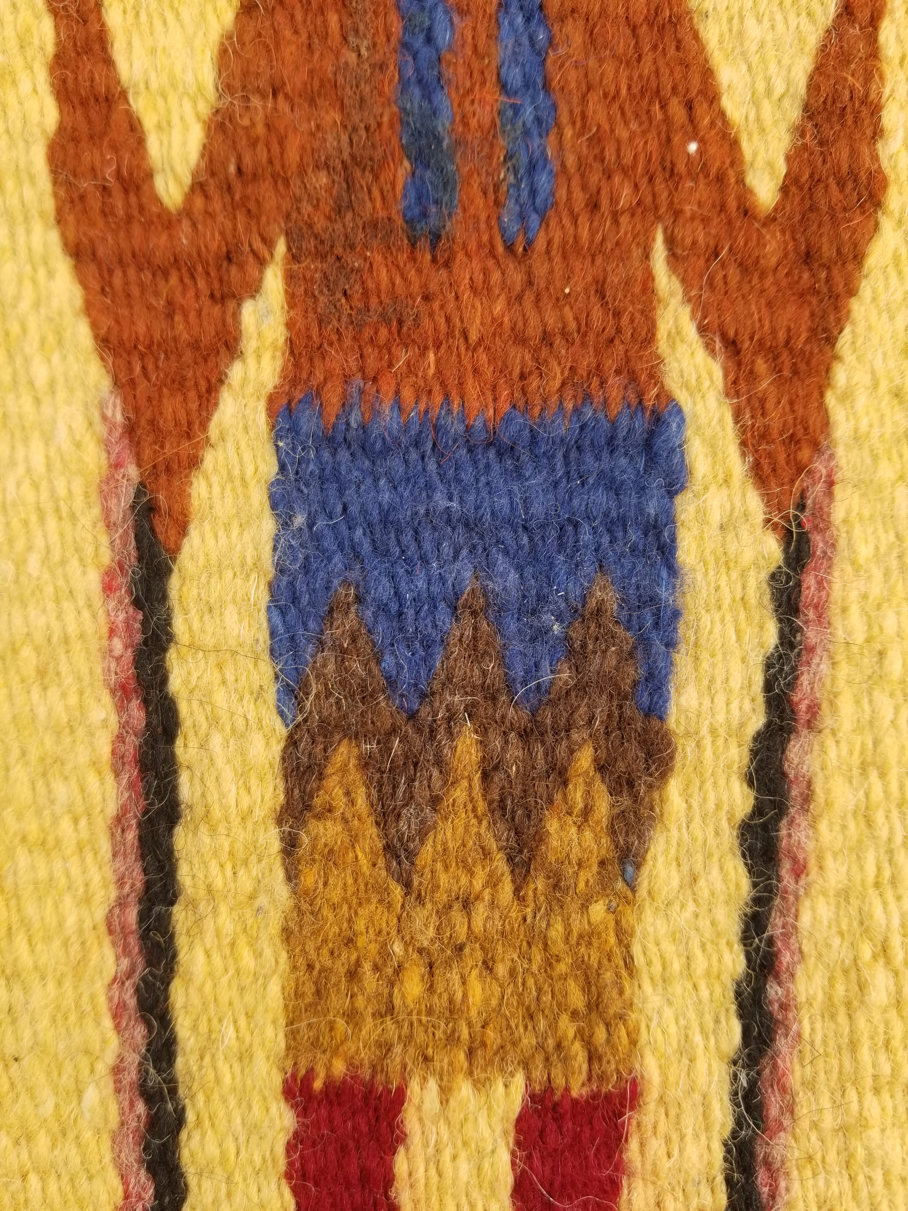 Vintage Traditional Handwoven Native American Navajo Yei Wool Tapestry Rug 46x25cm