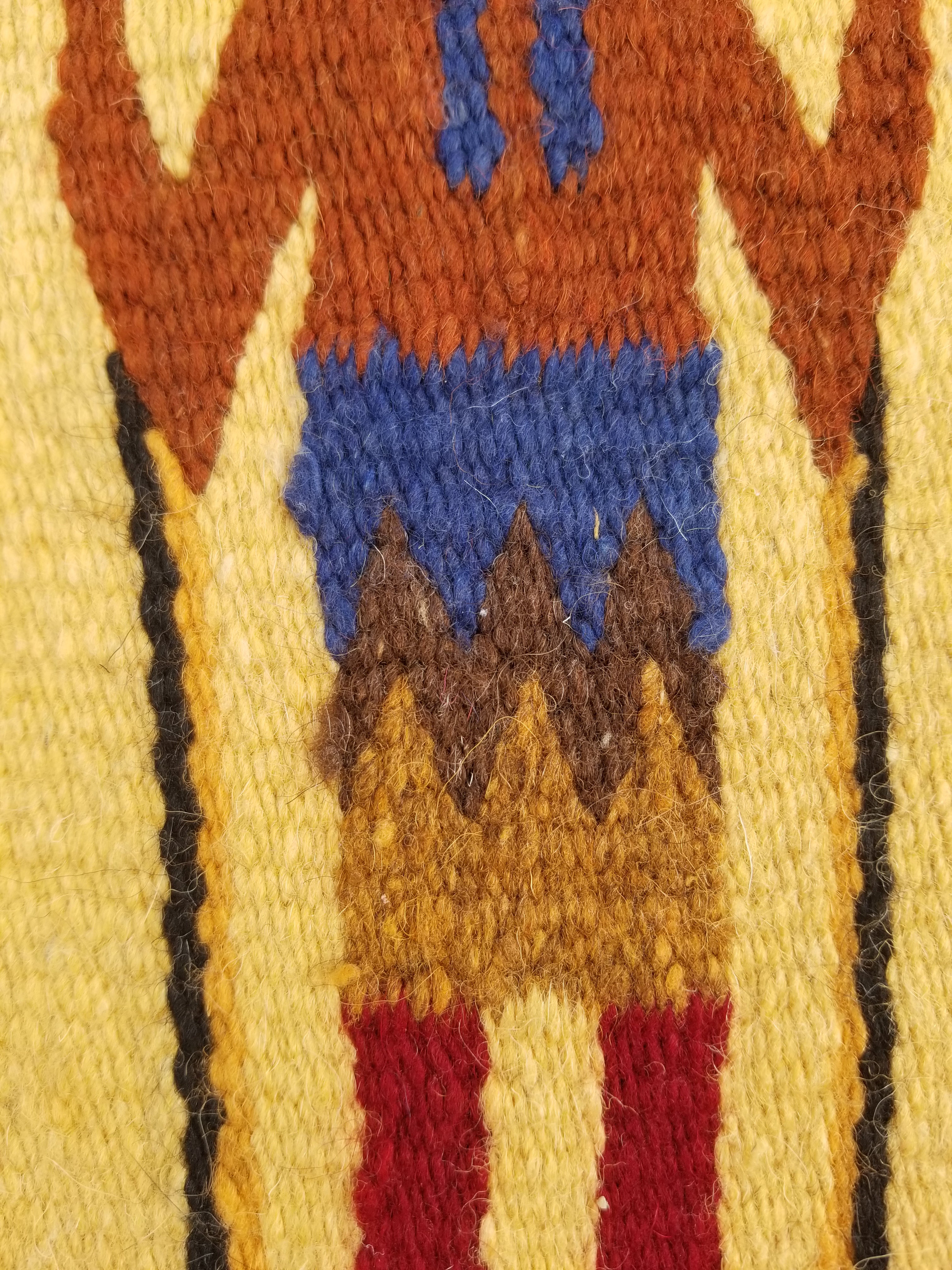 Vintage Traditional Handwoven Native American Navajo Yei Wool Tapestry Rug 46x25cm
