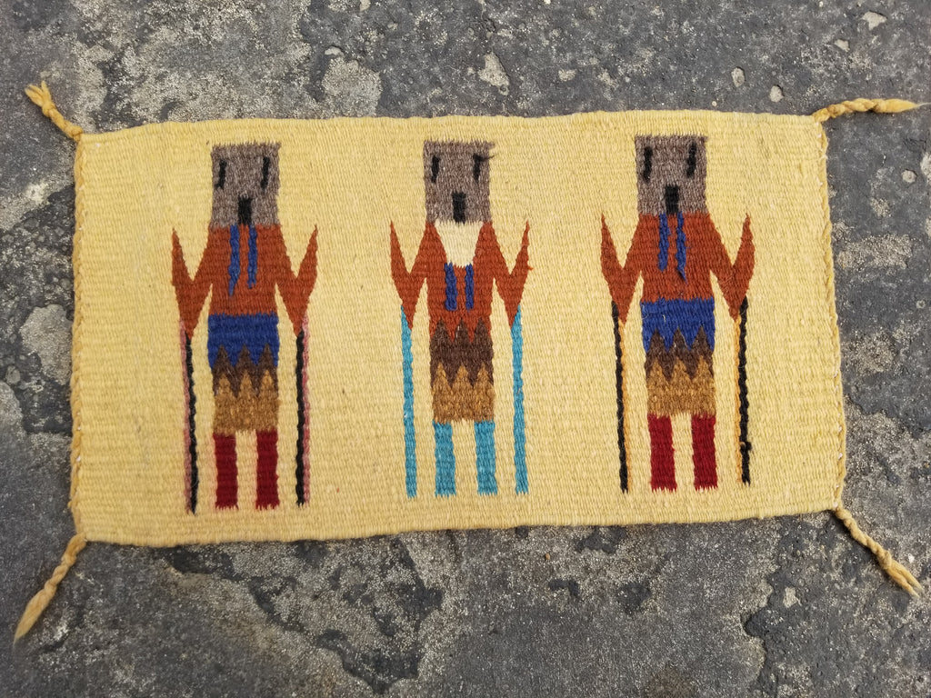 Vintage Traditional Handwoven Native American Navajo Yei Wool Tapestry Rug 46x25cm
